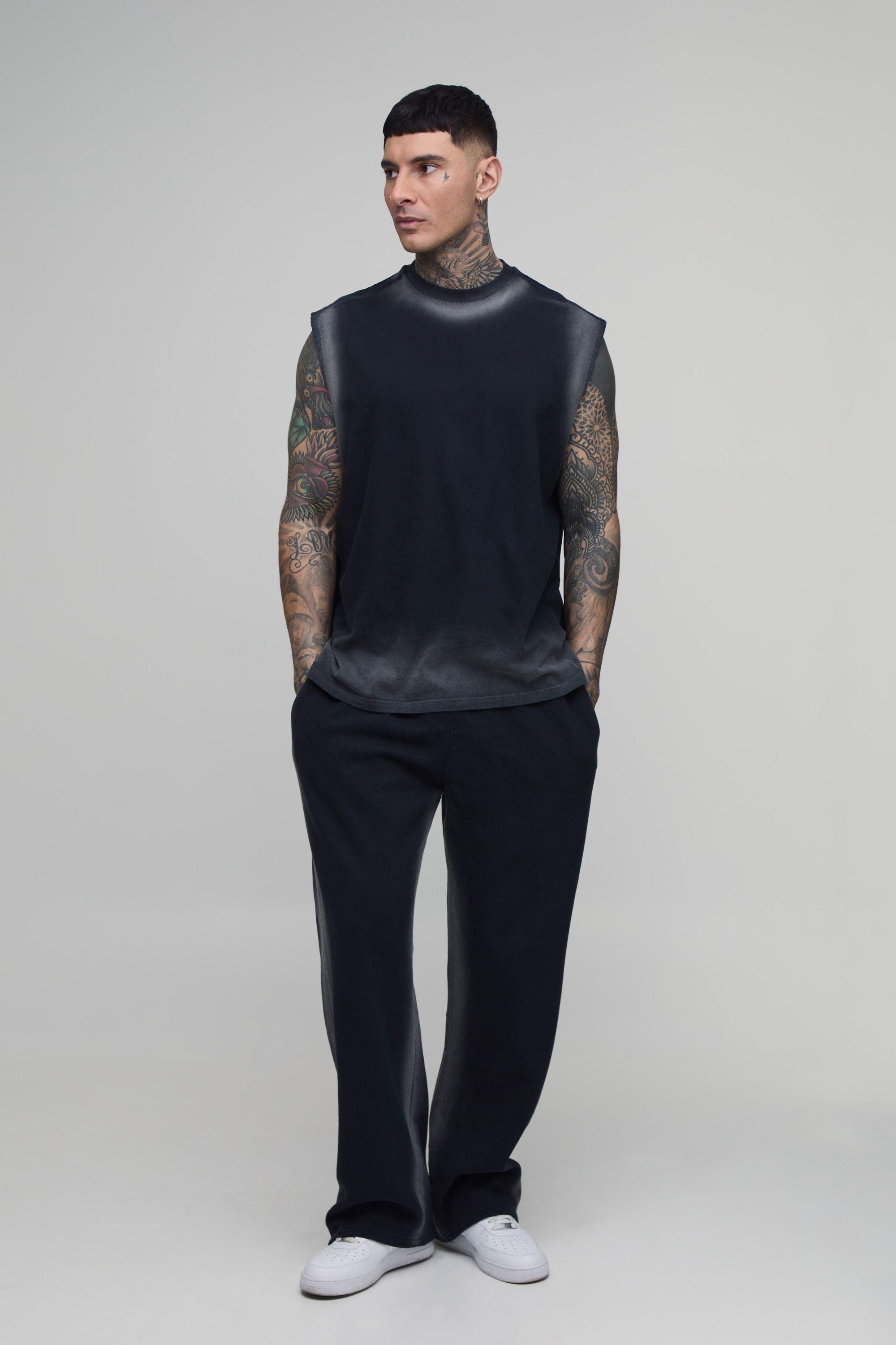 Tall Oversized Spray Seam Wash Tank & Jogger Set by BOOHOOMAN