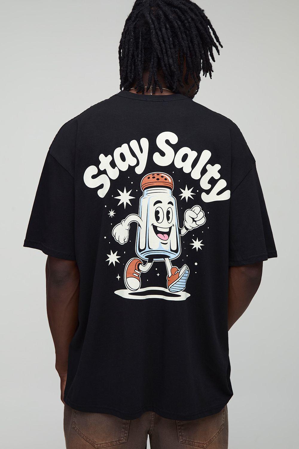 Tall Oversized Stay Salty Puff Print T-Shirt by BOOHOOMAN