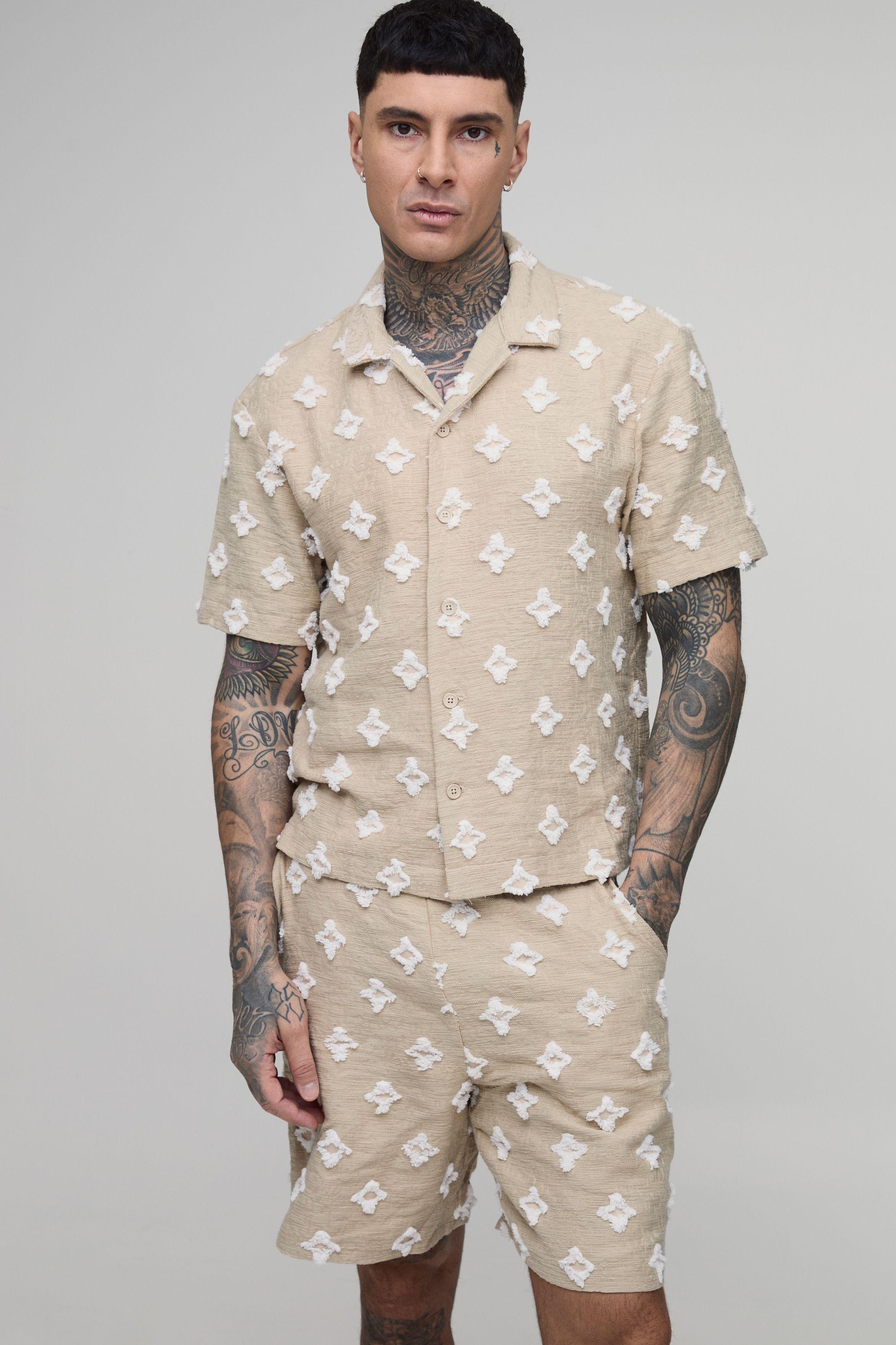 Tall Oversized Tufted Woven Shirt & Relaxed Short Set by BOOHOOMAN