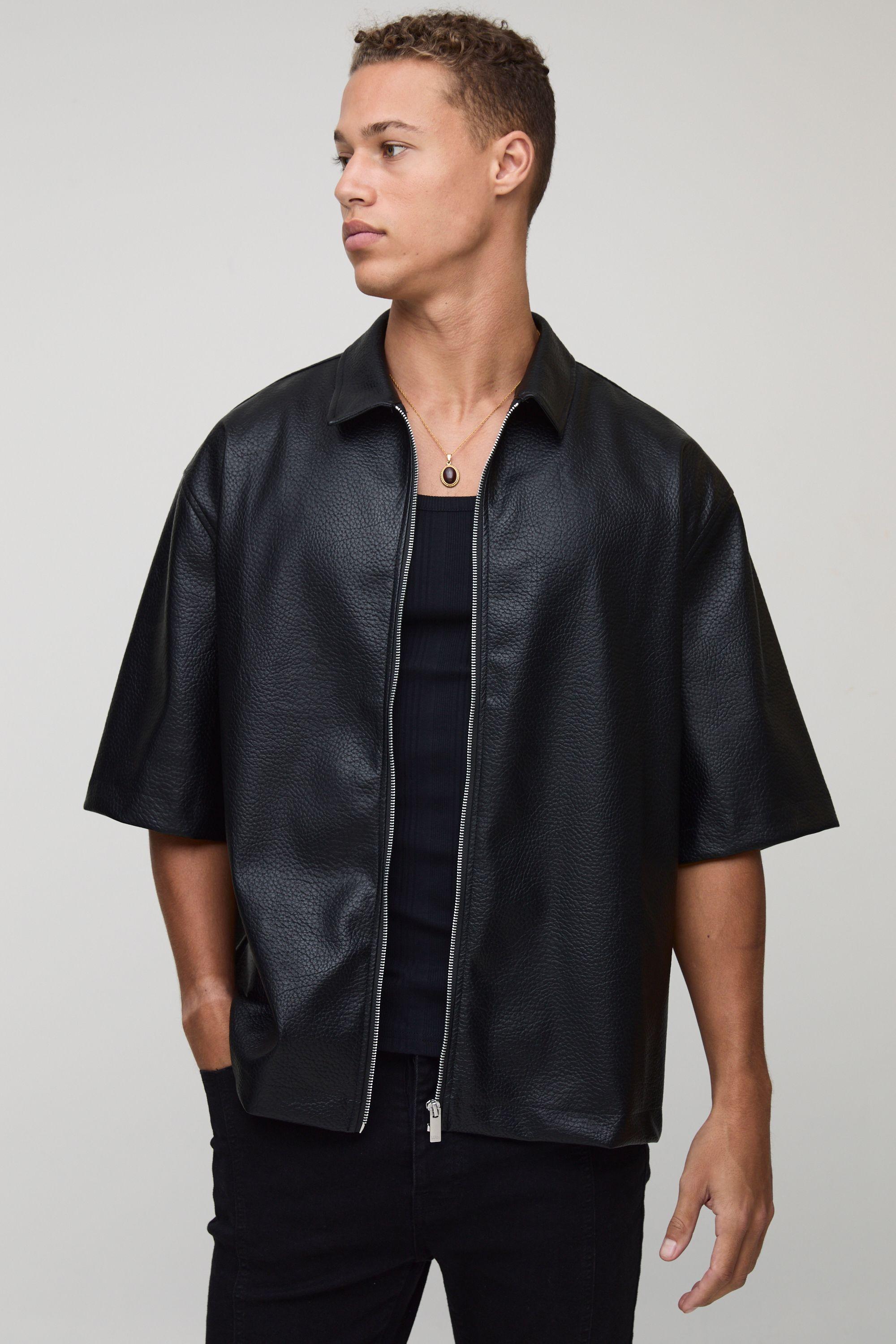 Tall Oversized Tumbled PU Half Sleeve Overshirt by BOOHOOMAN