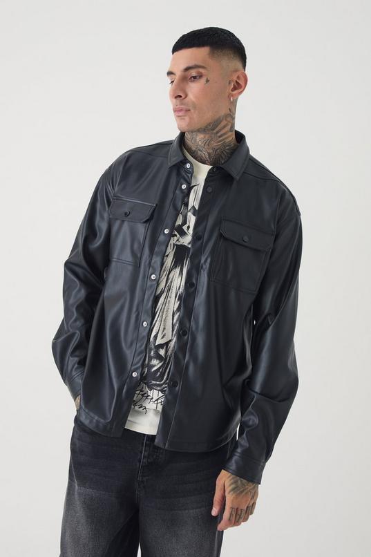 Tall PU  Long Sleeve Overshirt by BOOHOOMAN