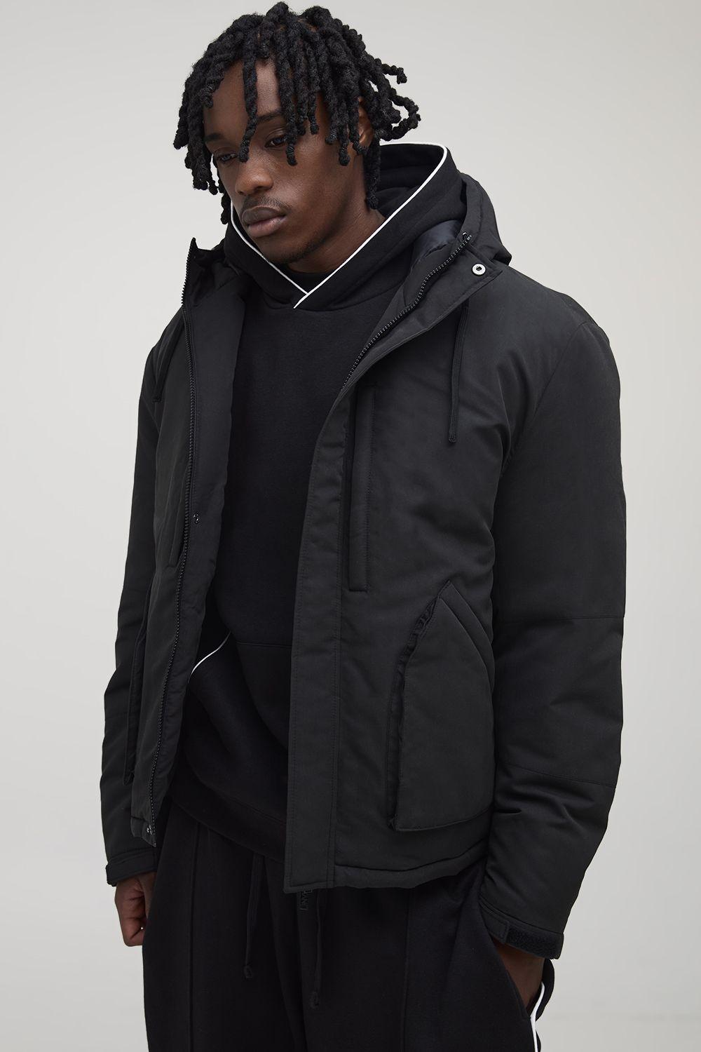 Tall Padded Drawcord Hooded Regular Fit Parka Coat In Black by BOOHOOMAN Tall Padded Drawcord Hooded Regular Fit Parka Coat In Black by BOOHOOMAN