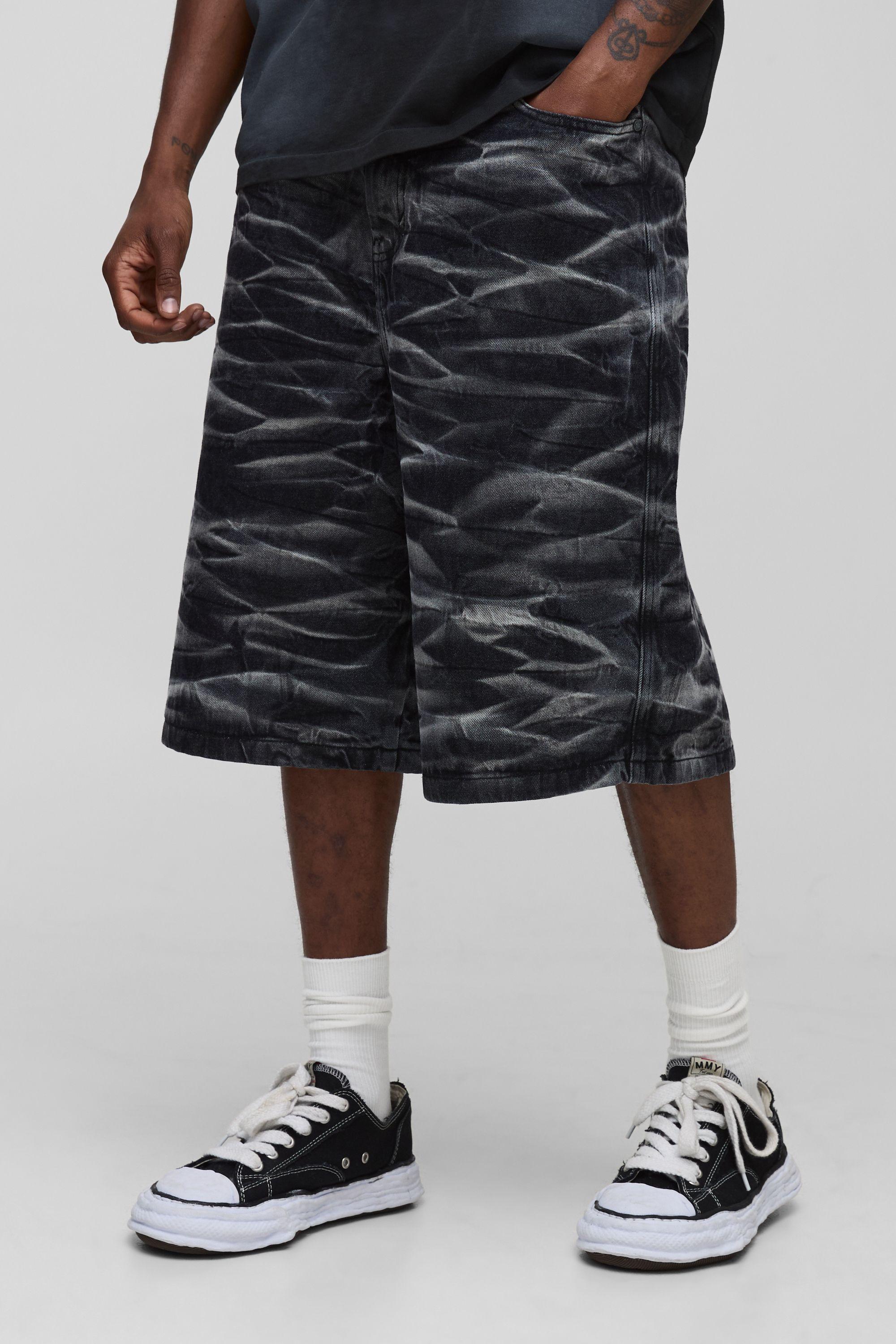 Tall Parachute Crinkle Washed Denim Shorts by BOOHOOMAN Tall Parachute Crinkle Washed Denim Shorts by BOOHOOMAN