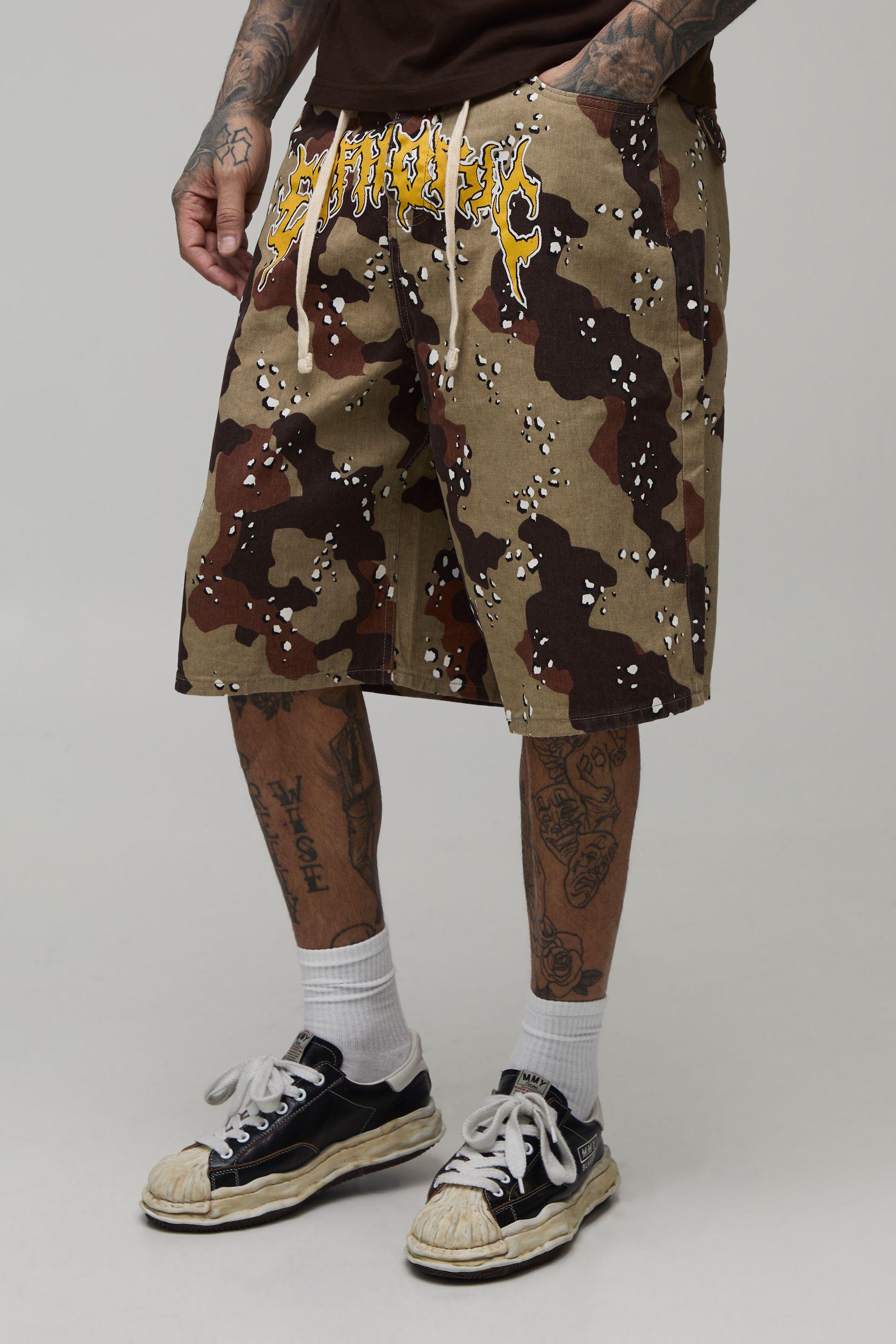 Tall Parachute Fit Camo Placement Print Jorts by BOOHOOMAN