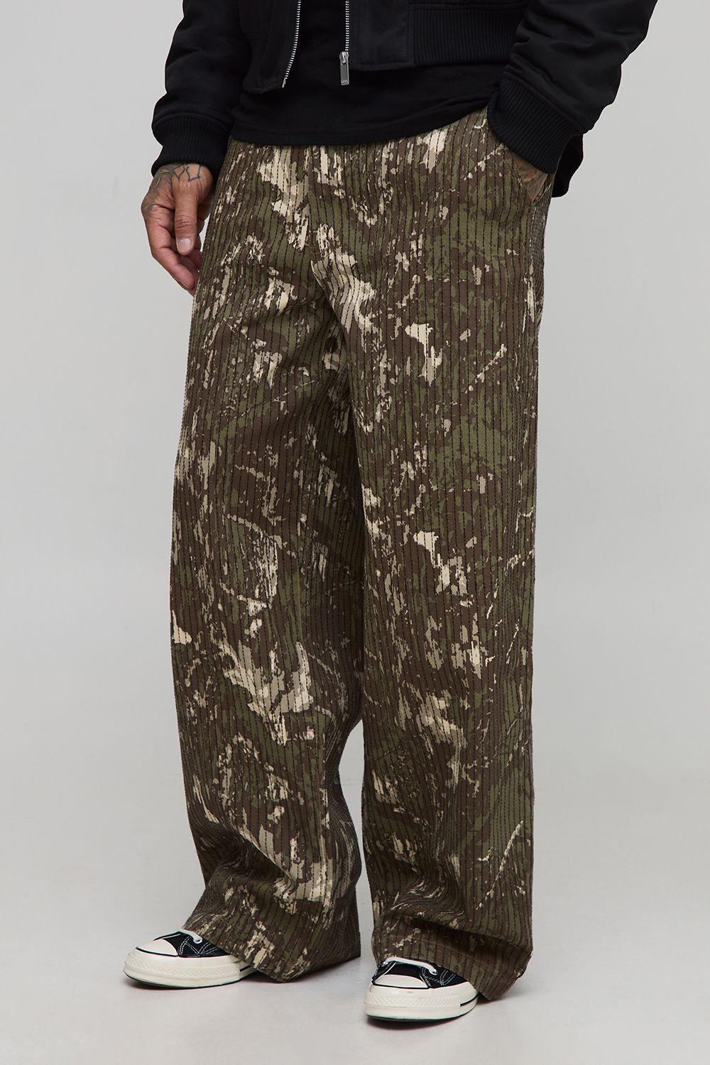 Tall Pinstripe Stitch Camo Print Baggy Fit Cargo Trousers by BOOHOOMAN