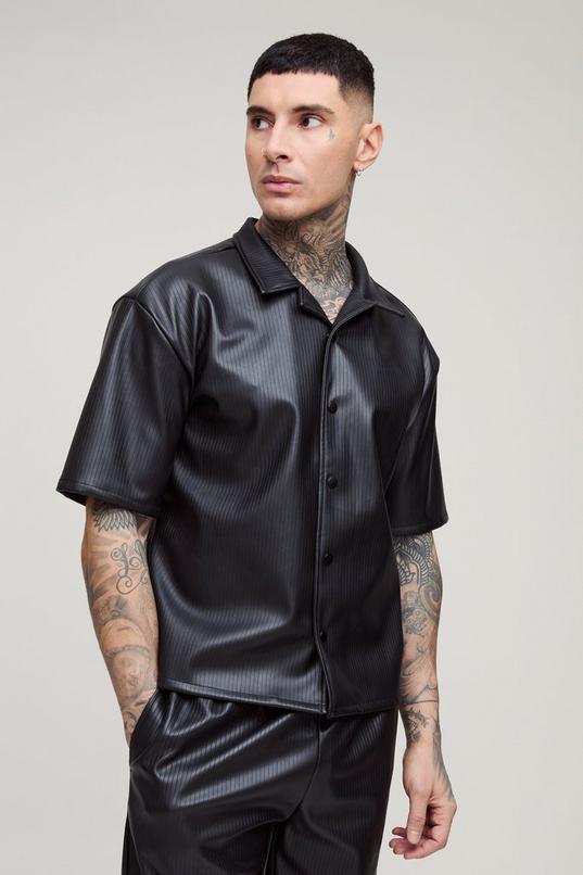 Tall Pleated PU Boxy Oversized Shirt by BOOHOOMAN