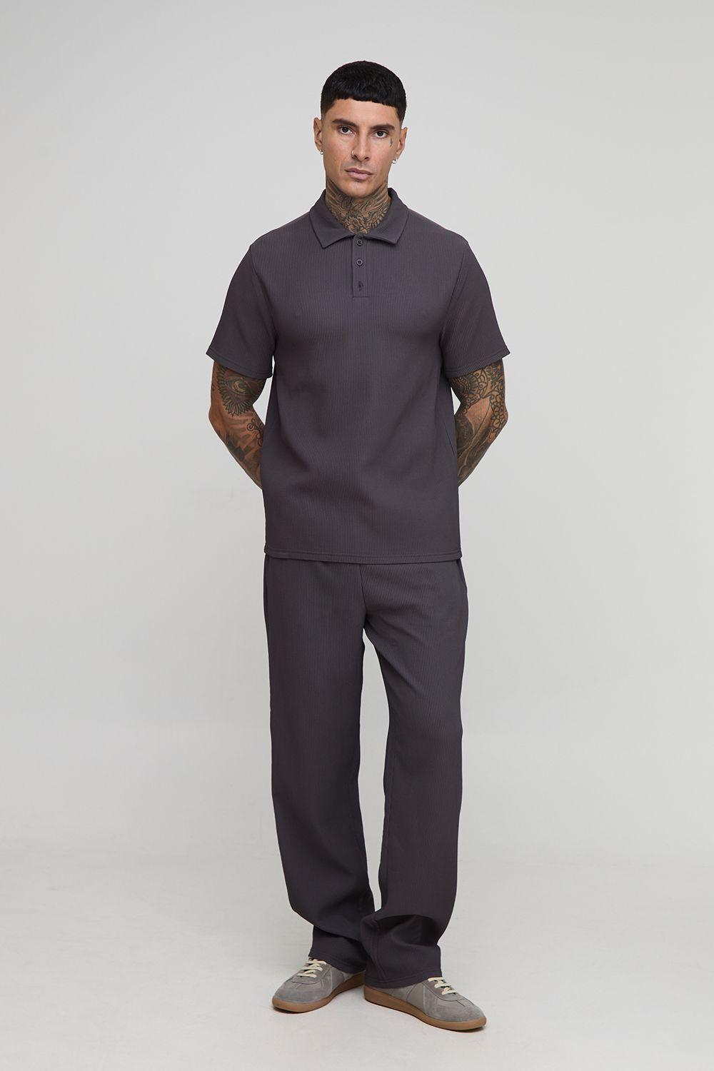 Tall Pleated Regular Fit Polo & Tapered Trouser Set by BOOHOOMAN