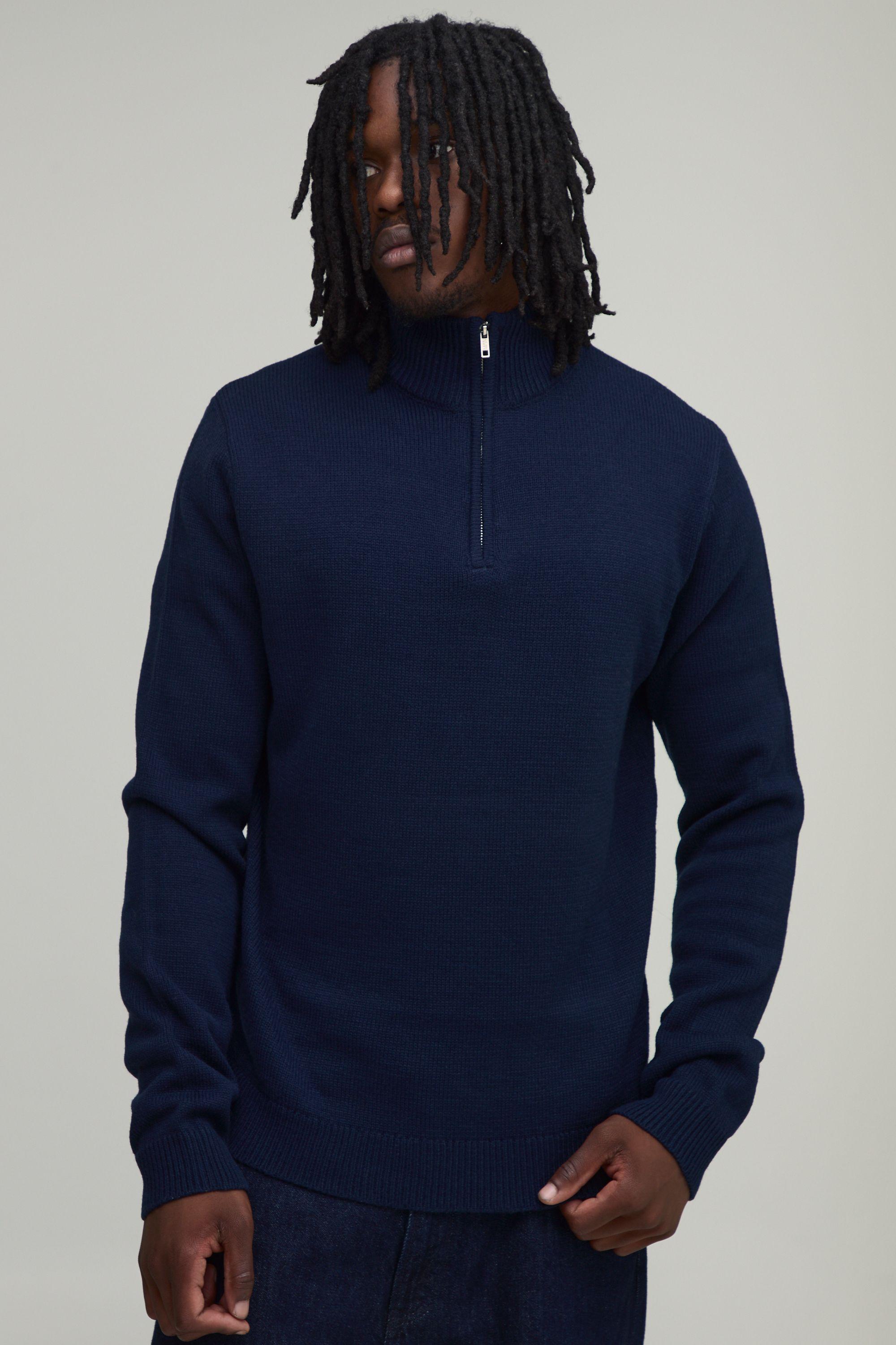 Tall Regular Fit 1/4 Zip Knitted Jumper by BOOHOOMAN