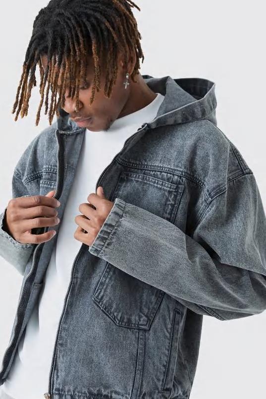 Tall Regular Fit Denim Acid Wash Hoodie by BOOHOOMAN