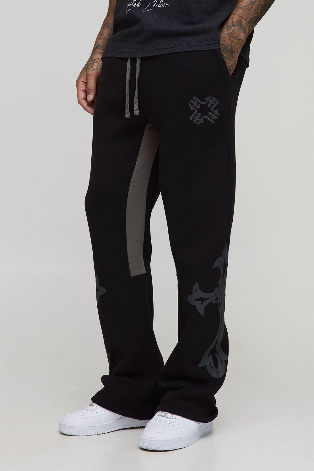 Tall Regular Fit Gothic Cross Print Gusset Joggers by BOOHOOMAN