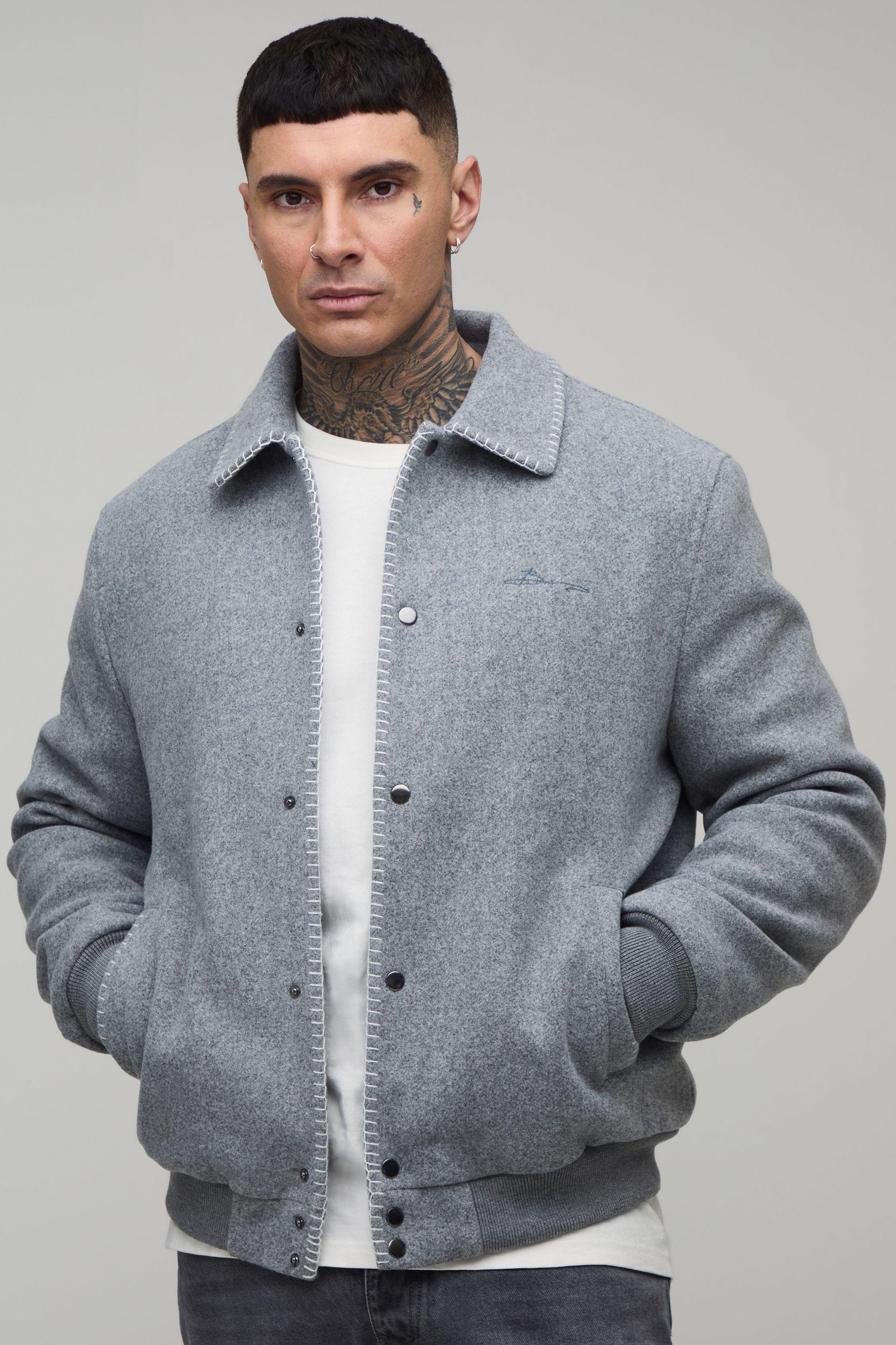 Tall Regular Fit Melton Bomber Jacket by BOOHOOMAN