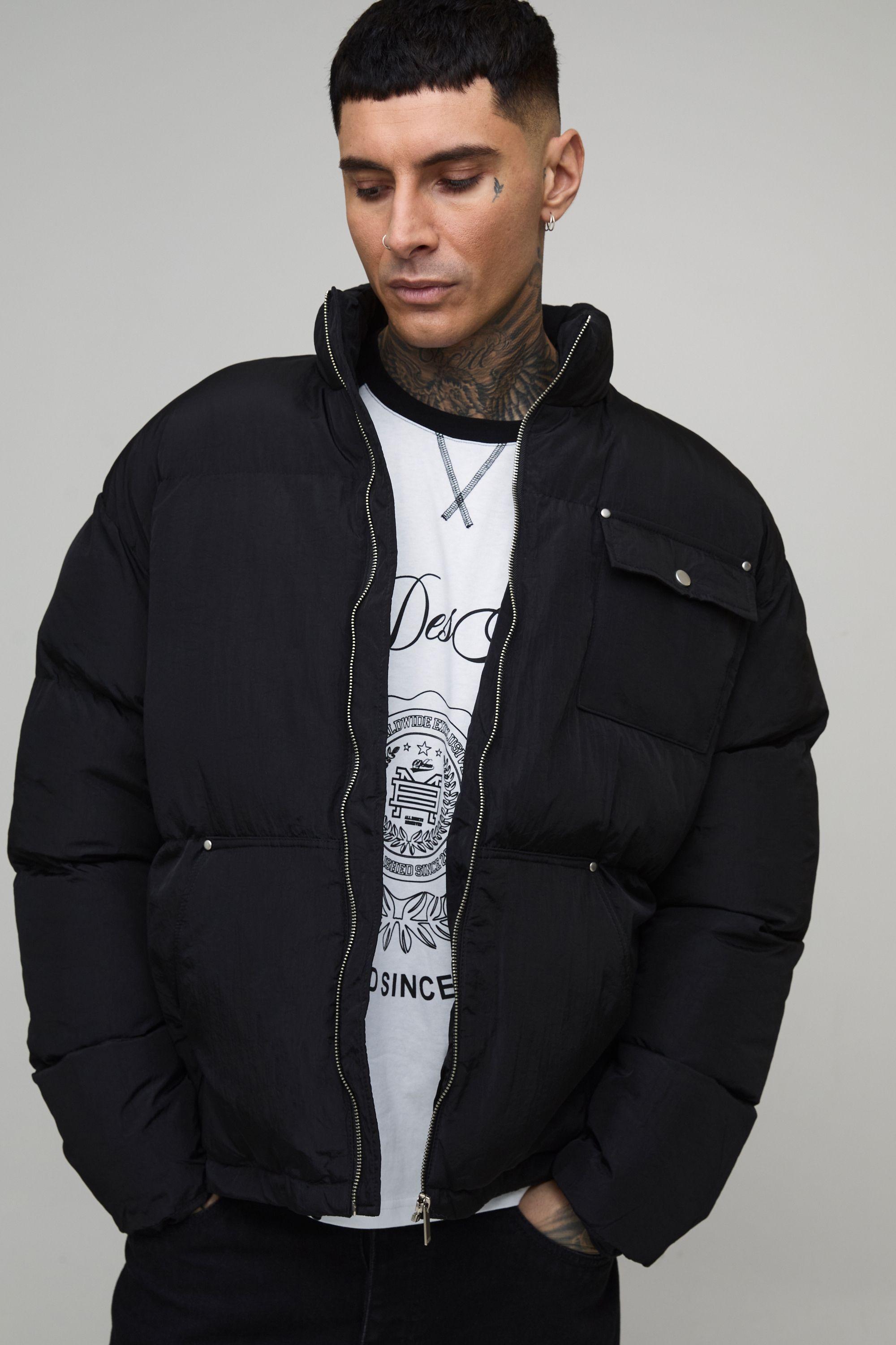 Tall Regular Fit Nylon Carpenter Funnel Neck Puffer Jacket by BOOHOOMAN