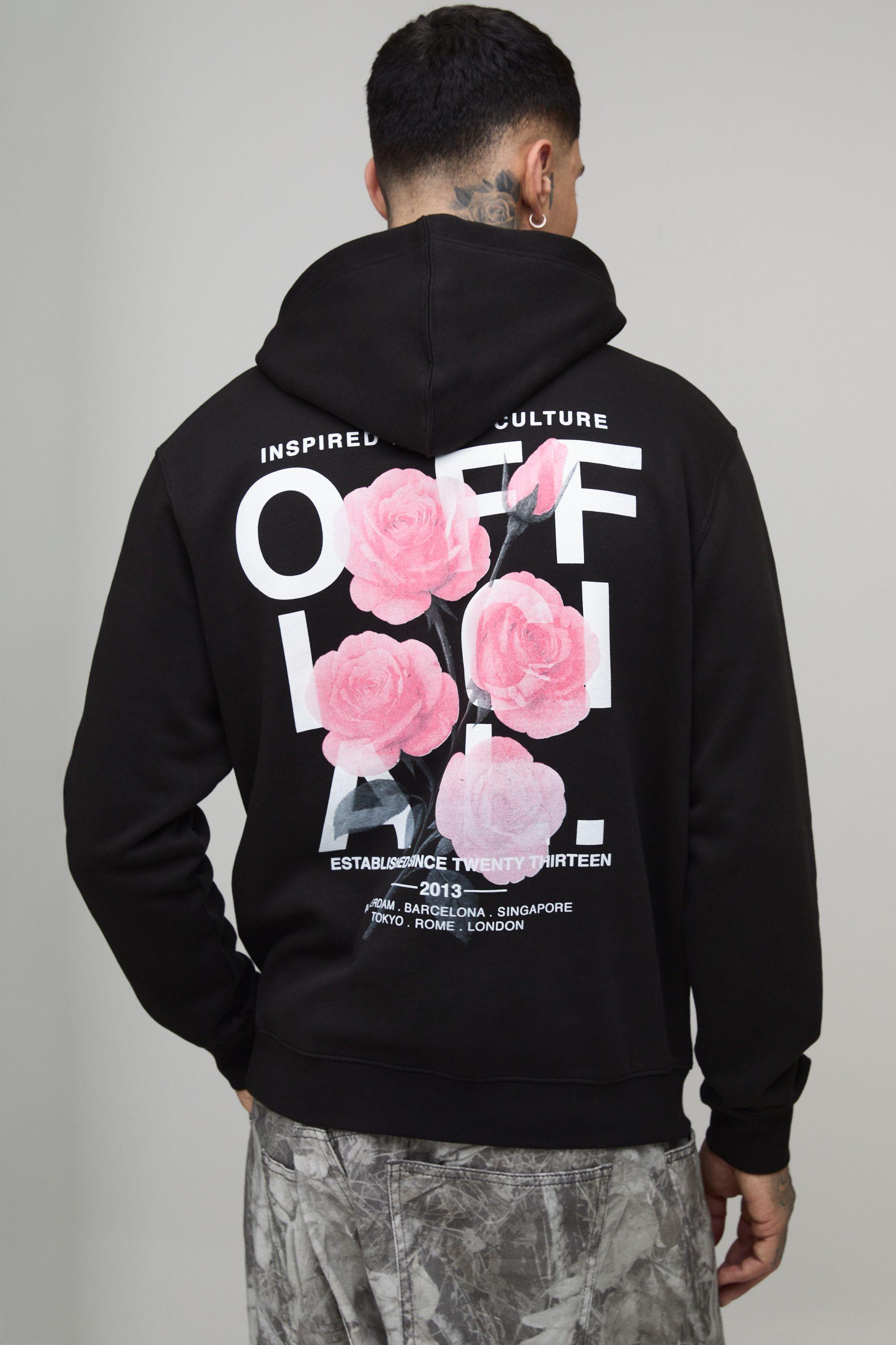 Tall Regular Fit Official Floral Printed Hoodie by BOOHOOMAN