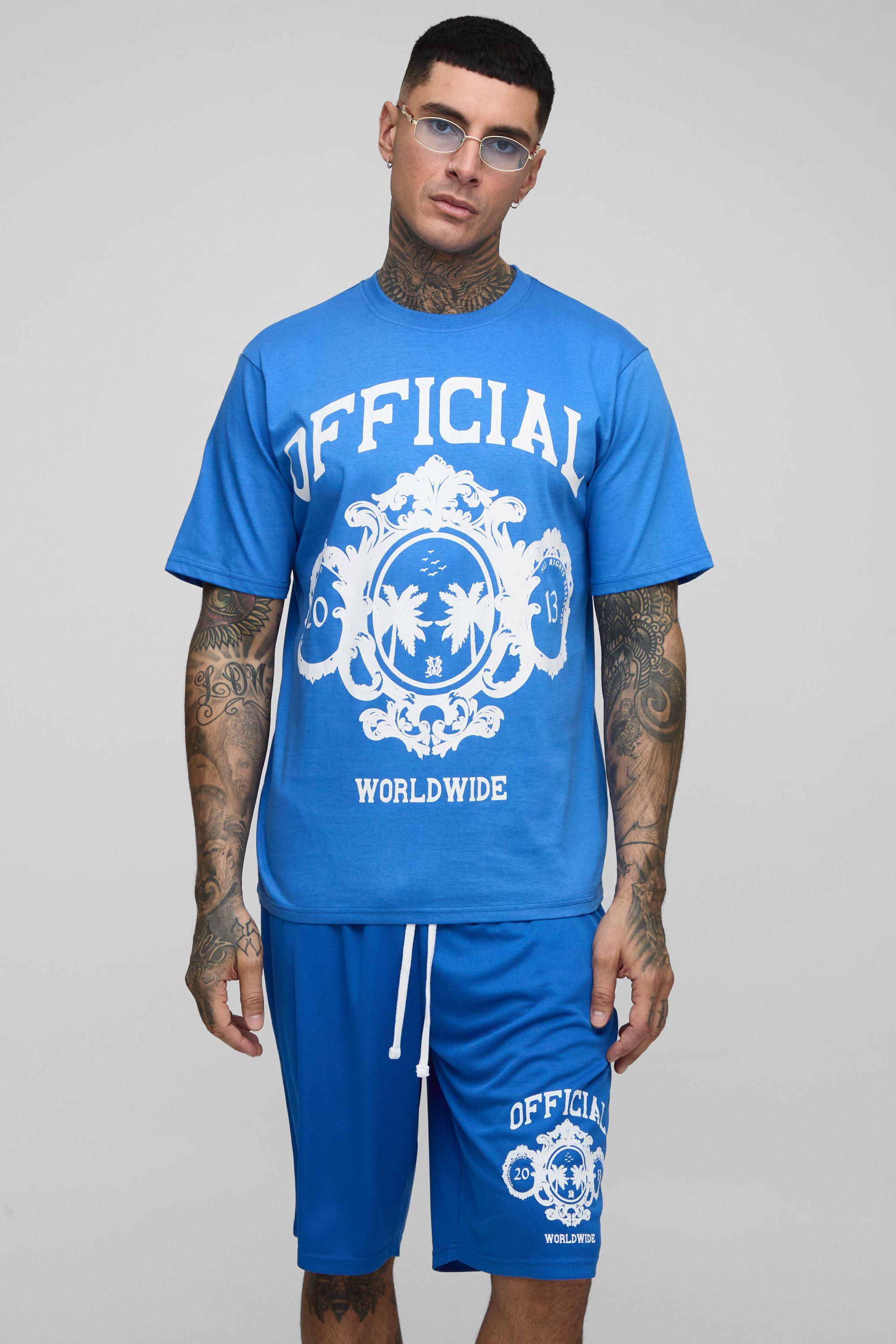 Tall Regular Fit Official Varsity Print T-Shirt & Basketball Fit  Short Set by BOOHOOMAN