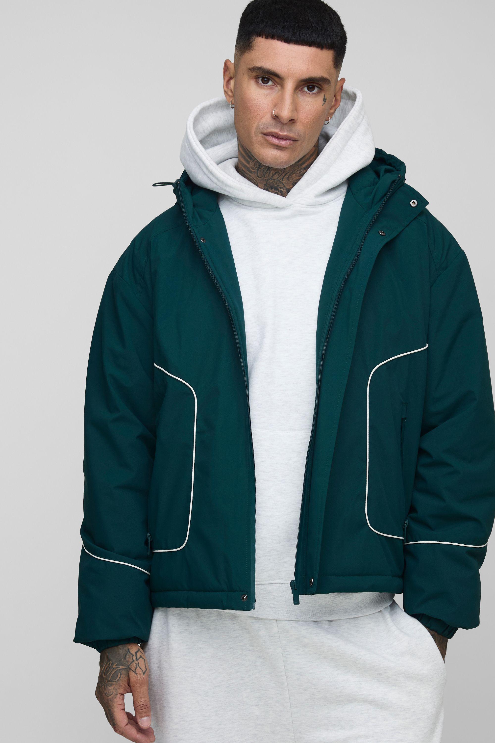 Tall Regular Fit Piping Detail Nylon Padded Parka by BOOHOOMAN