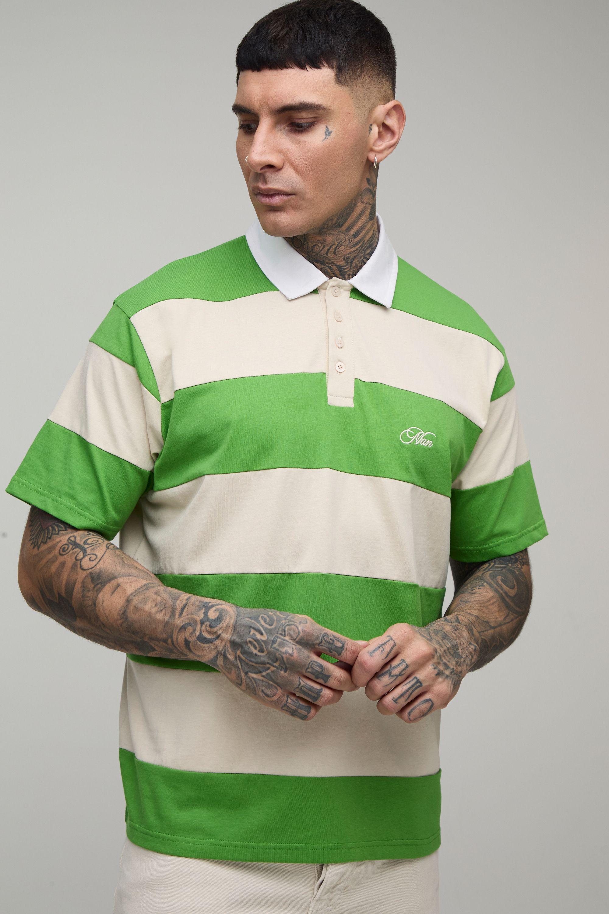 Tall Regular Fit Short Sleeve Embroidered Stripe Rugby Polo by BOOHOOMAN