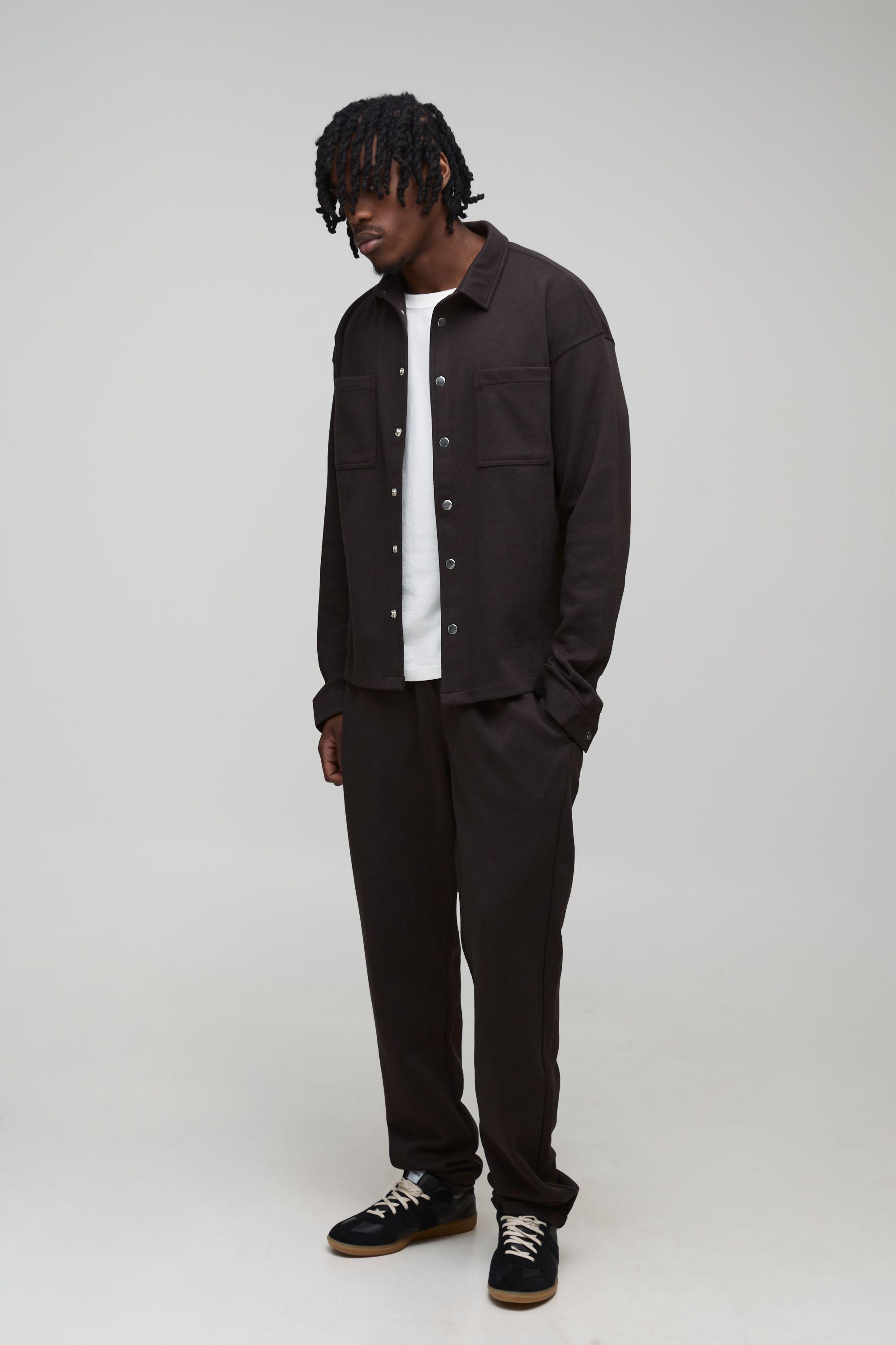 Tall Regular Fit Textured Over Shirt & Tapered Trouser Set by BOOHOOMAN