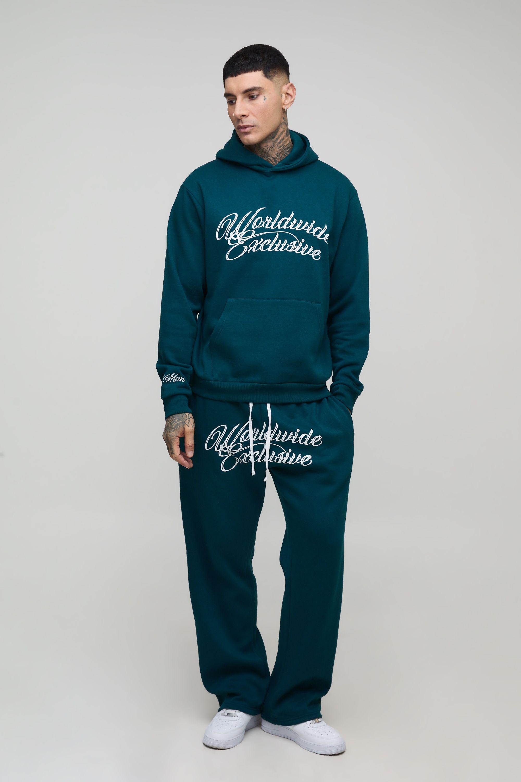 Tall Regular Fit Worldwide Print Hoodie & Straight Leg Jogger Tracksuit by BOOHOOMAN