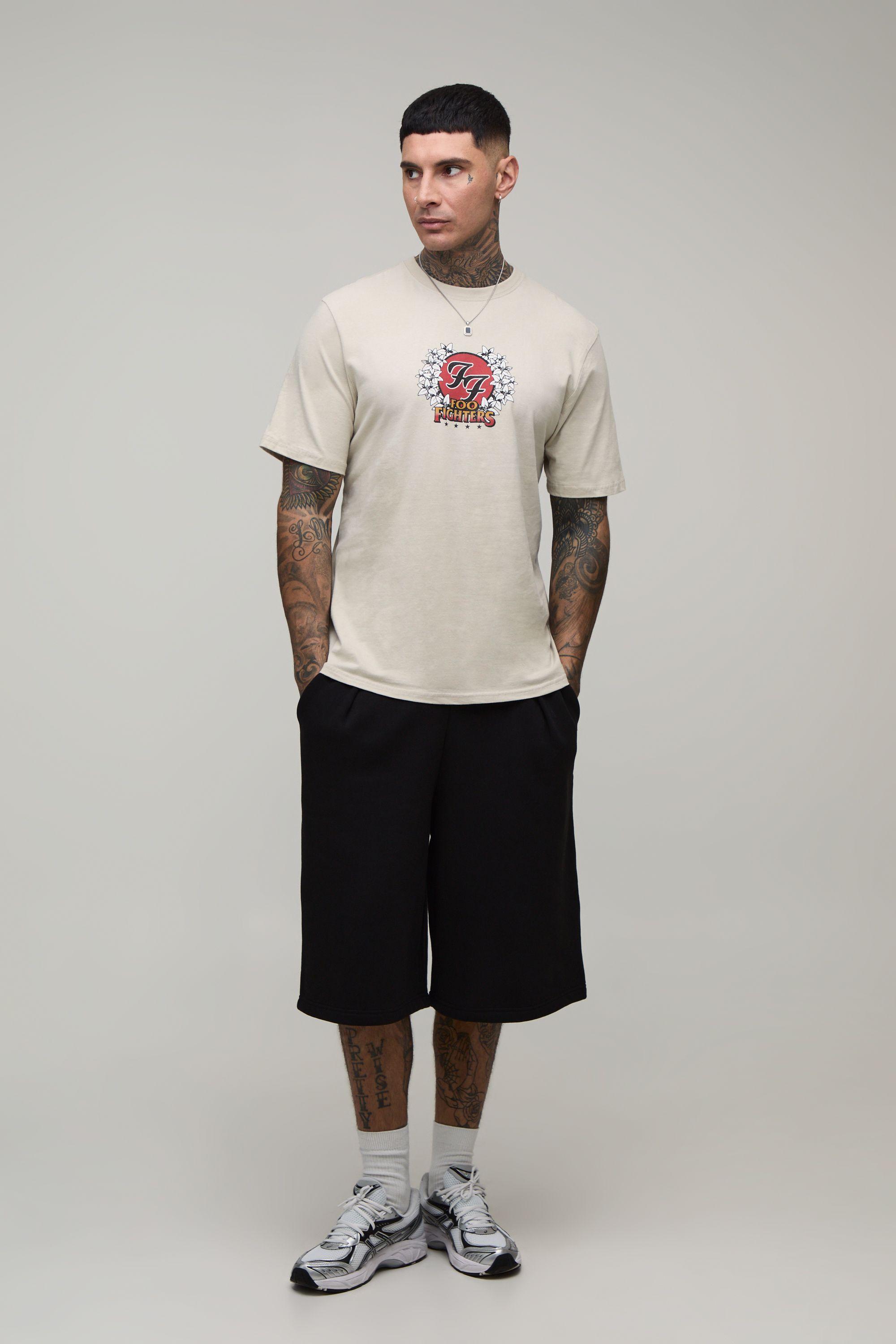 Tall Regular Foo Fighters Floral License Print T-shirt by BOOHOOMAN