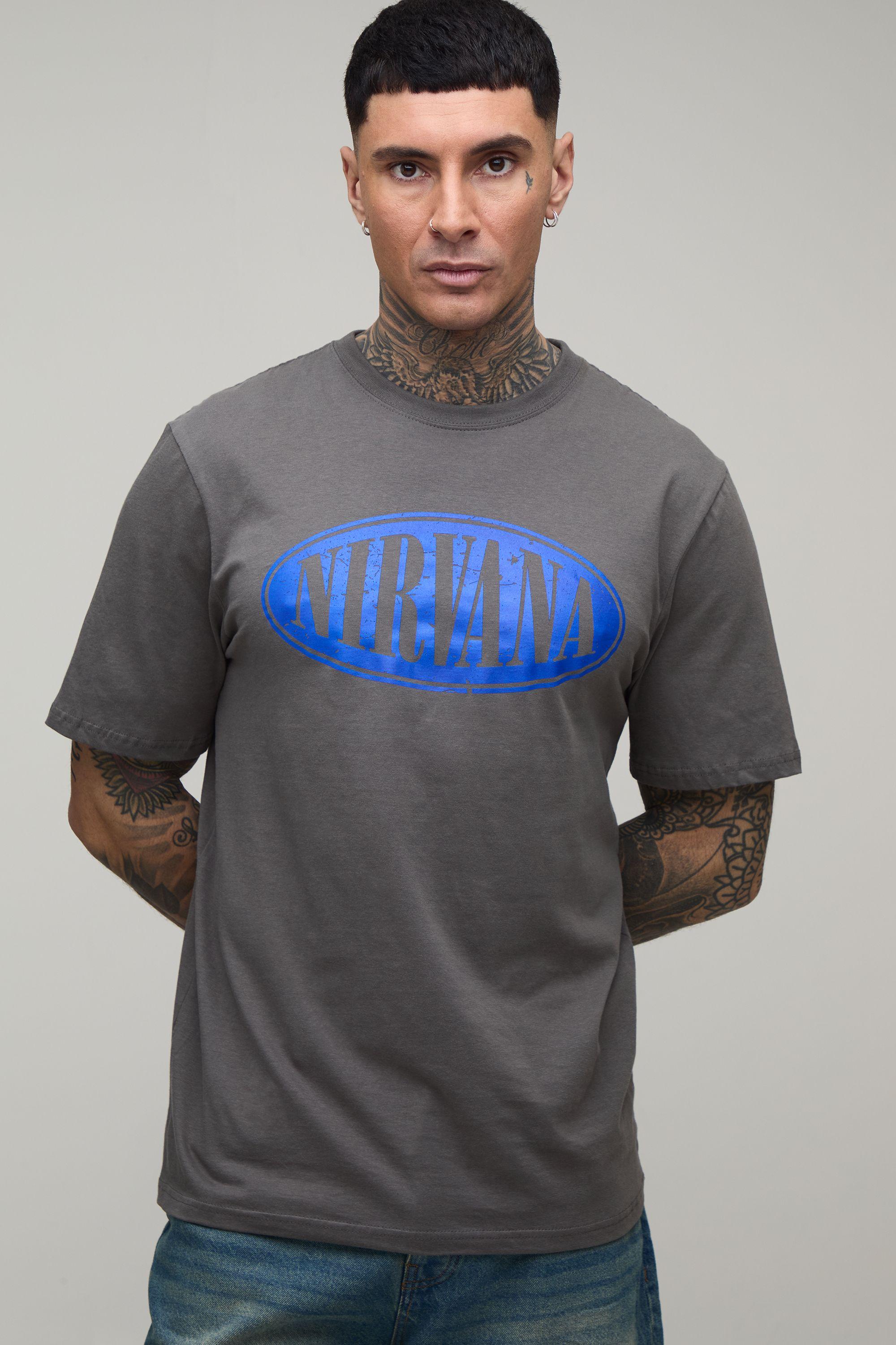 Tall Regular Nirvana License Print T-shirt by BOOHOOMAN