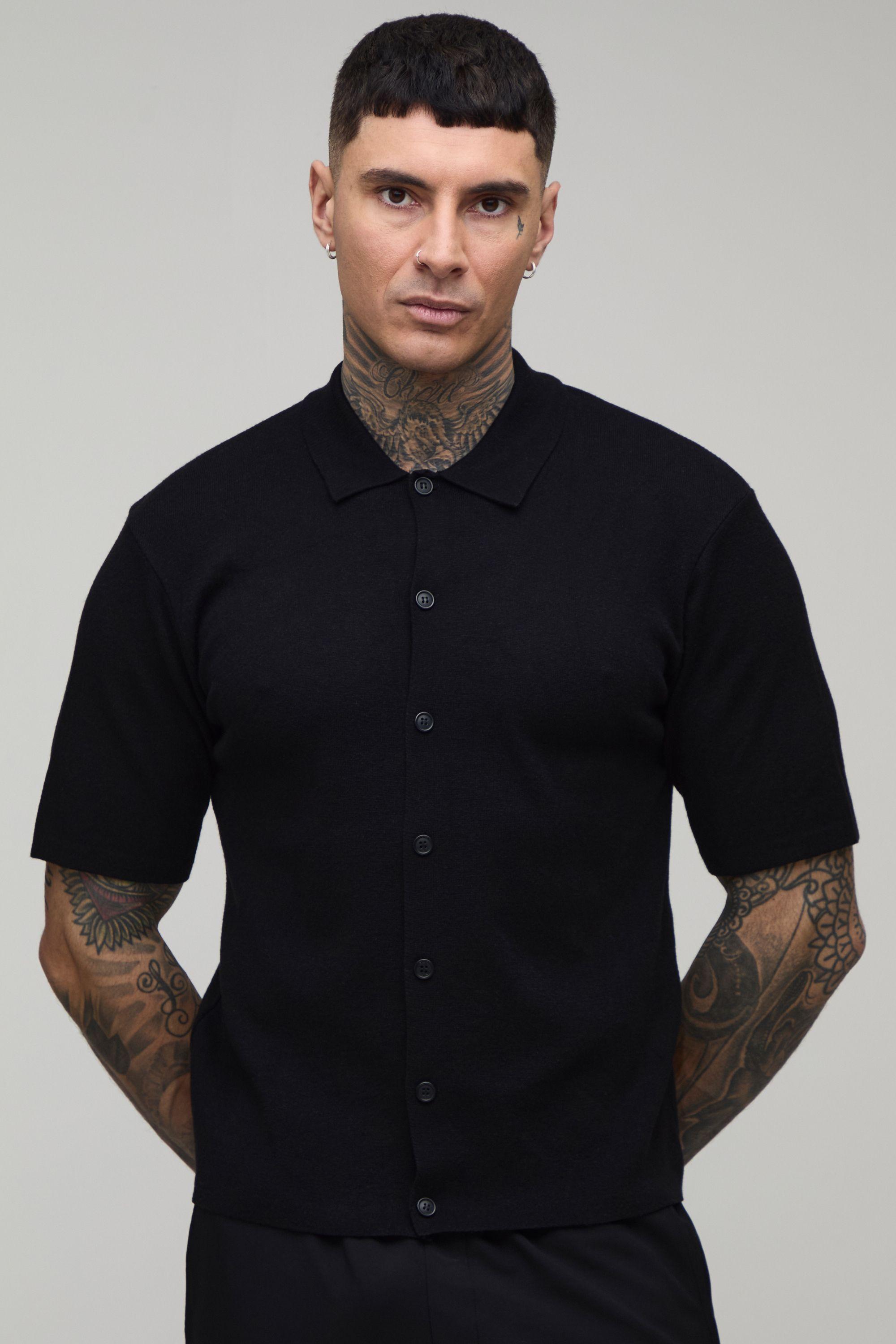 Tall Regular Soft Touch Short Sleeve Knitted Shirt by BOOHOOMAN
