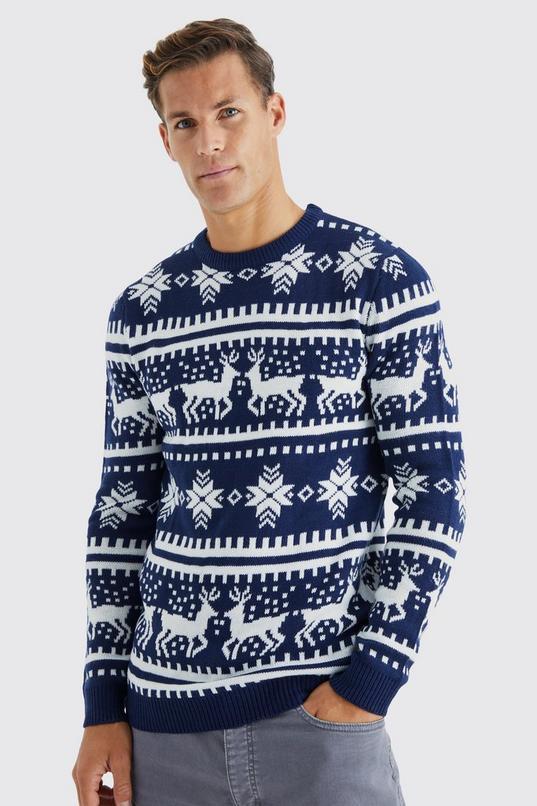 Tall Reindeer Fairisle Christmas Jumper by BOOHOOMAN