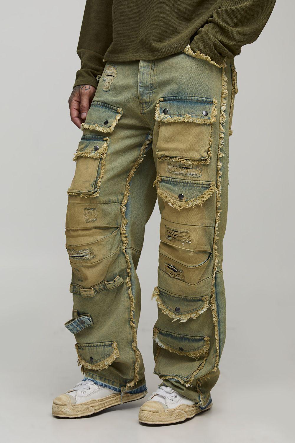 Tall Relaxed Distressed Washed Cargo Jeans by BOOHOOMAN