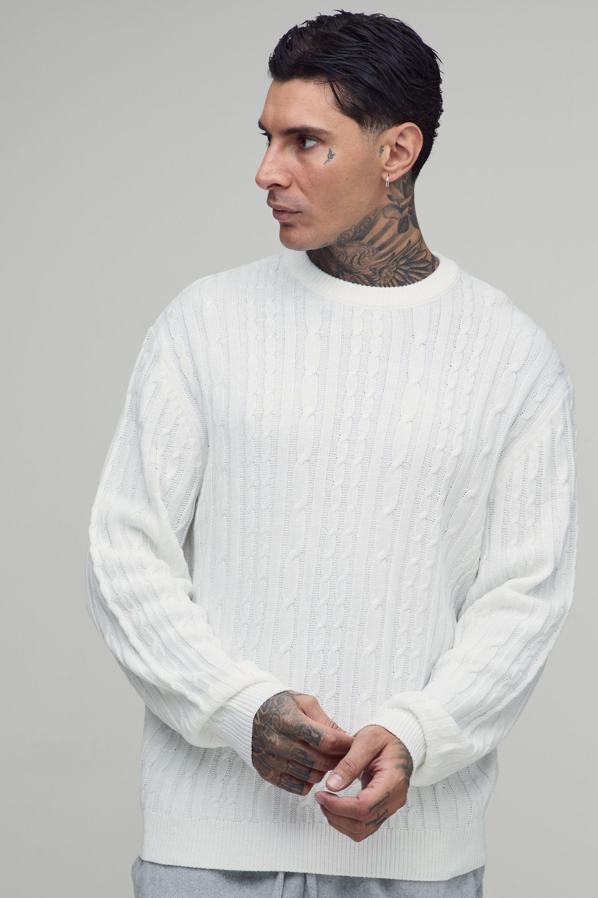 Tall Relaxed Fit Cable Knitted Jumper by BOOHOOMAN