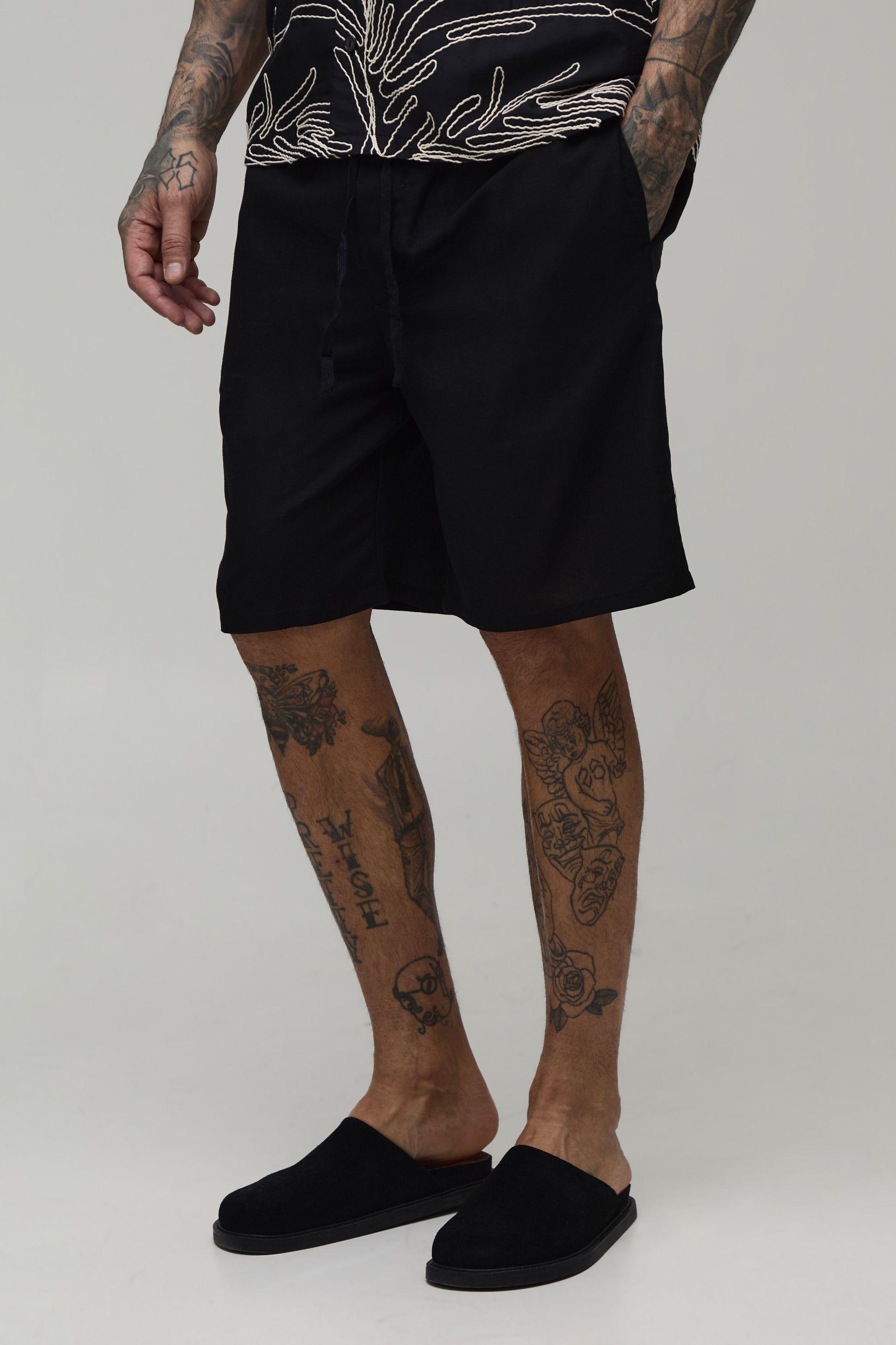 Tall Relaxed Fit Mid Length Linen Blend Short by BOOHOOMAN