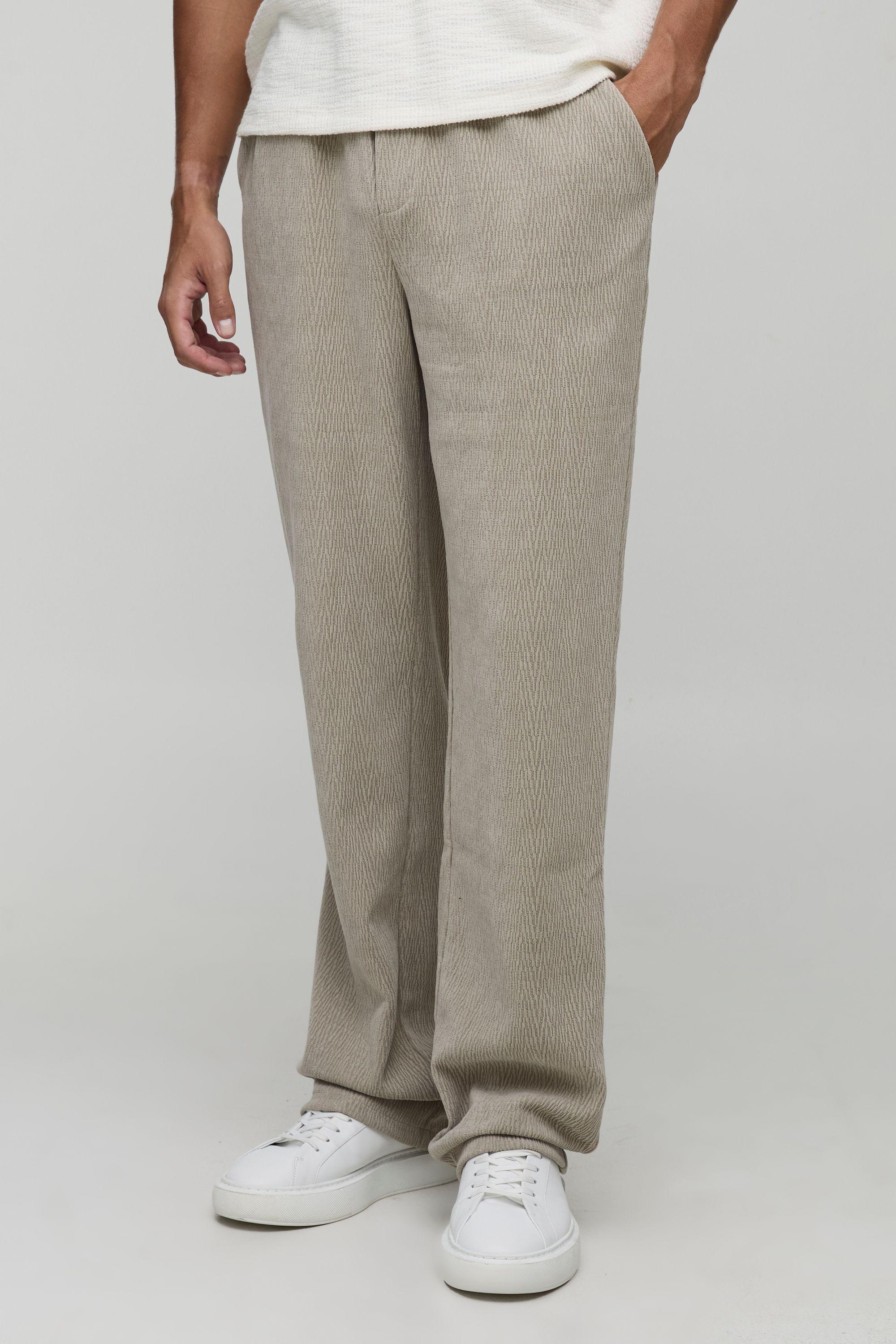 Tall Relaxed Fit Textured Faux Suede Stacked Trousers by BOOHOOMAN Tall Relaxed Fit Textured Faux Suede Stacked Trousers by BOOHOOMAN