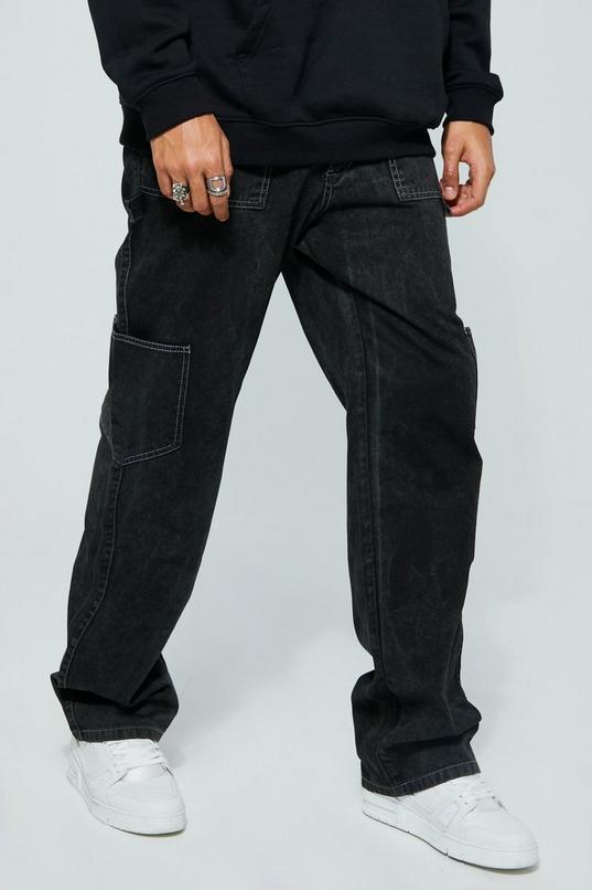 Tall Relaxed Fit Washed Carpenter Cargo Trouser by BOOHOOMAN