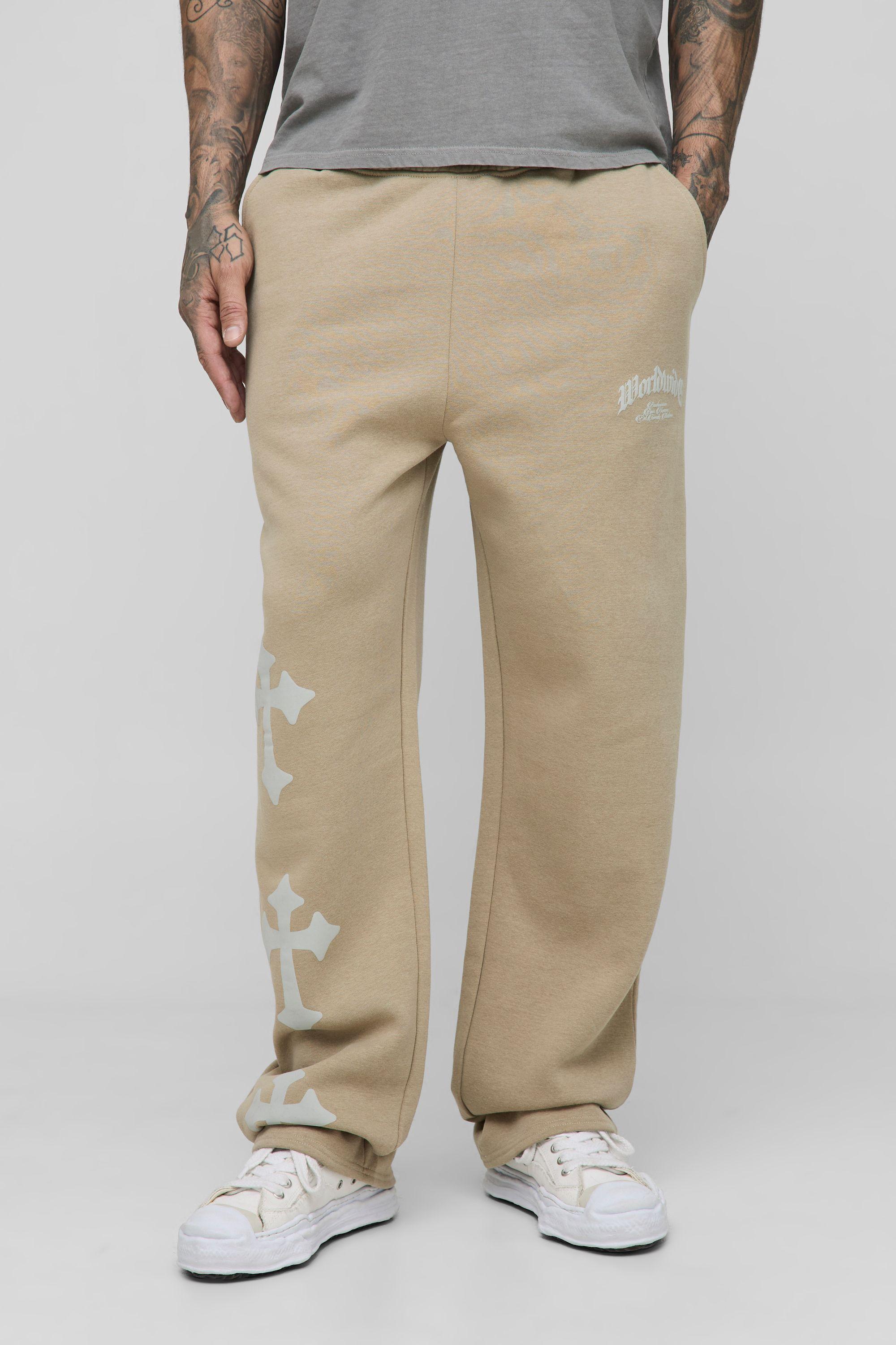 Tall Relaxed Puff Print Cross Joggers by BOOHOOMAN