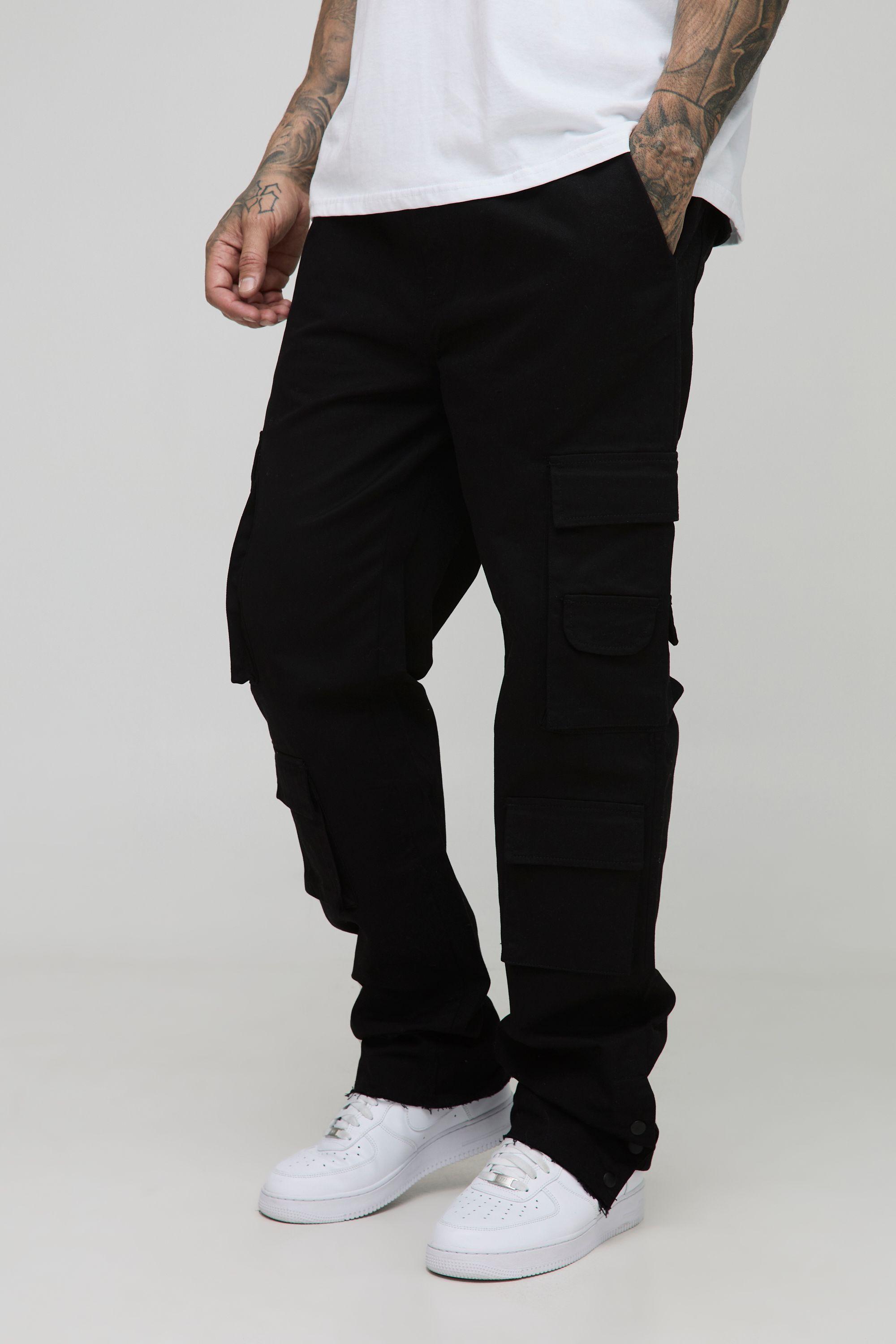 Tall Relaxed Washed Raw Popper Hem Cargo Trousers by BOOHOOMAN Tall Relaxed Washed Raw Popper Hem Cargo Trousers by BOOHOOMAN