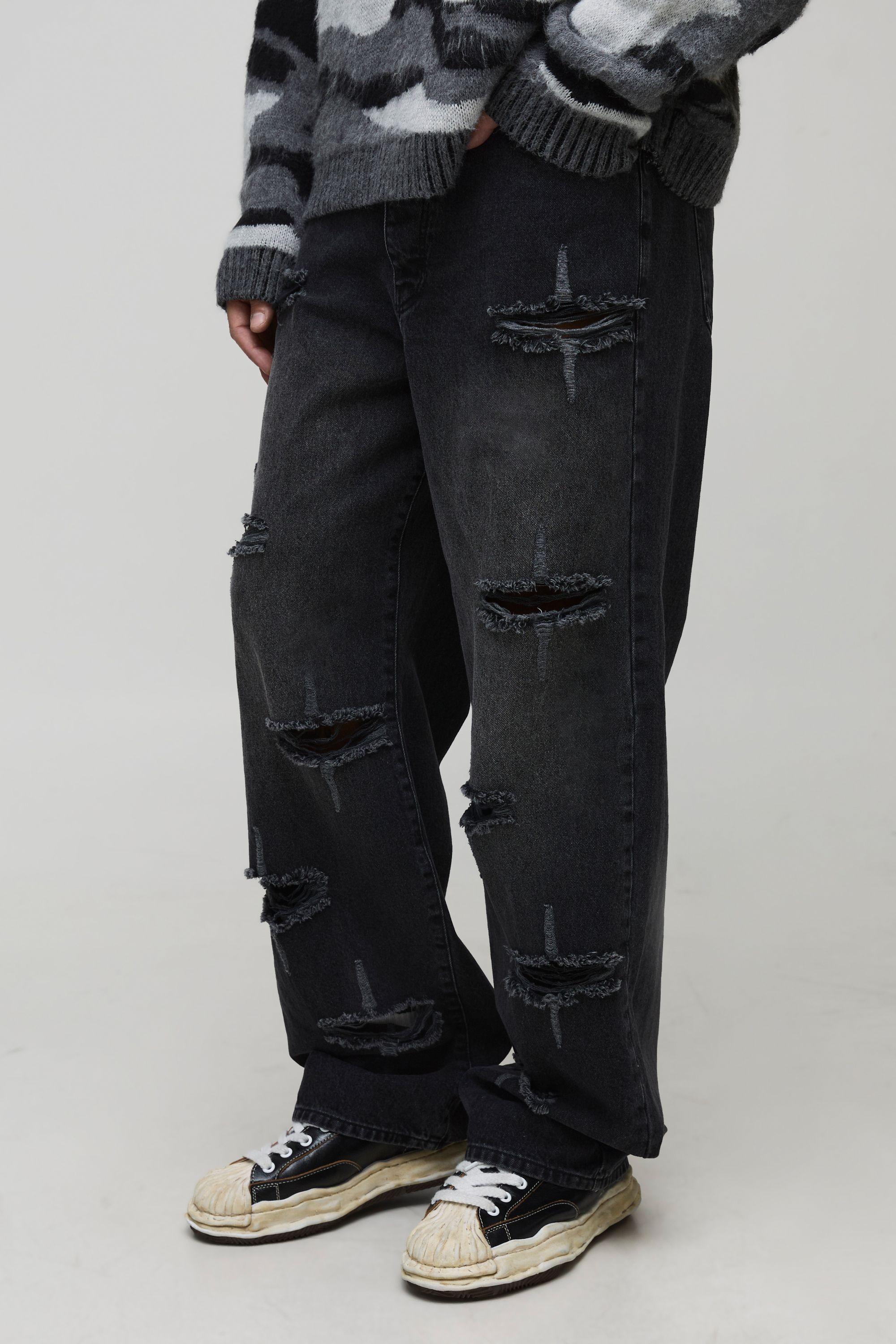 Tall Rigid Star Distressed Relaxed Fit Jeans by BOOHOOMAN