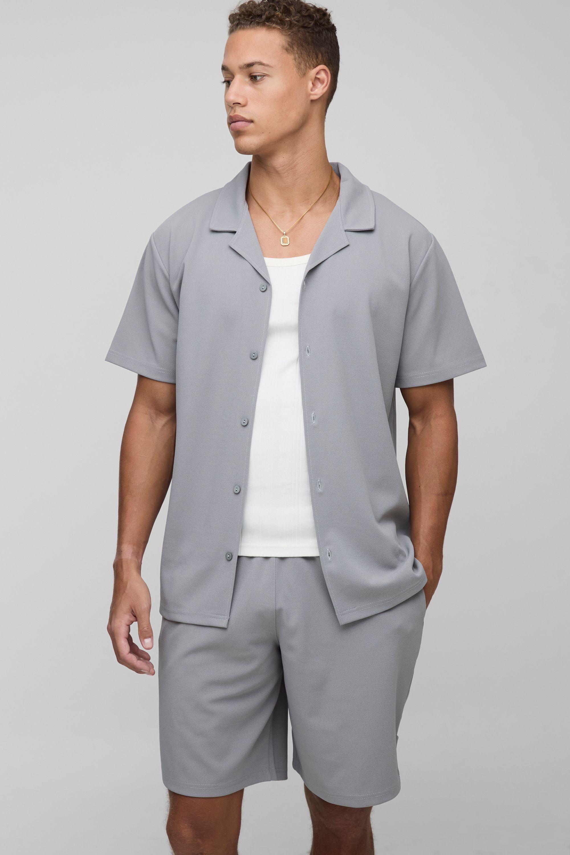 Tall Scuba Twill Regular Fit Shirt and Relaxed Short Set by BOOHOOMAN