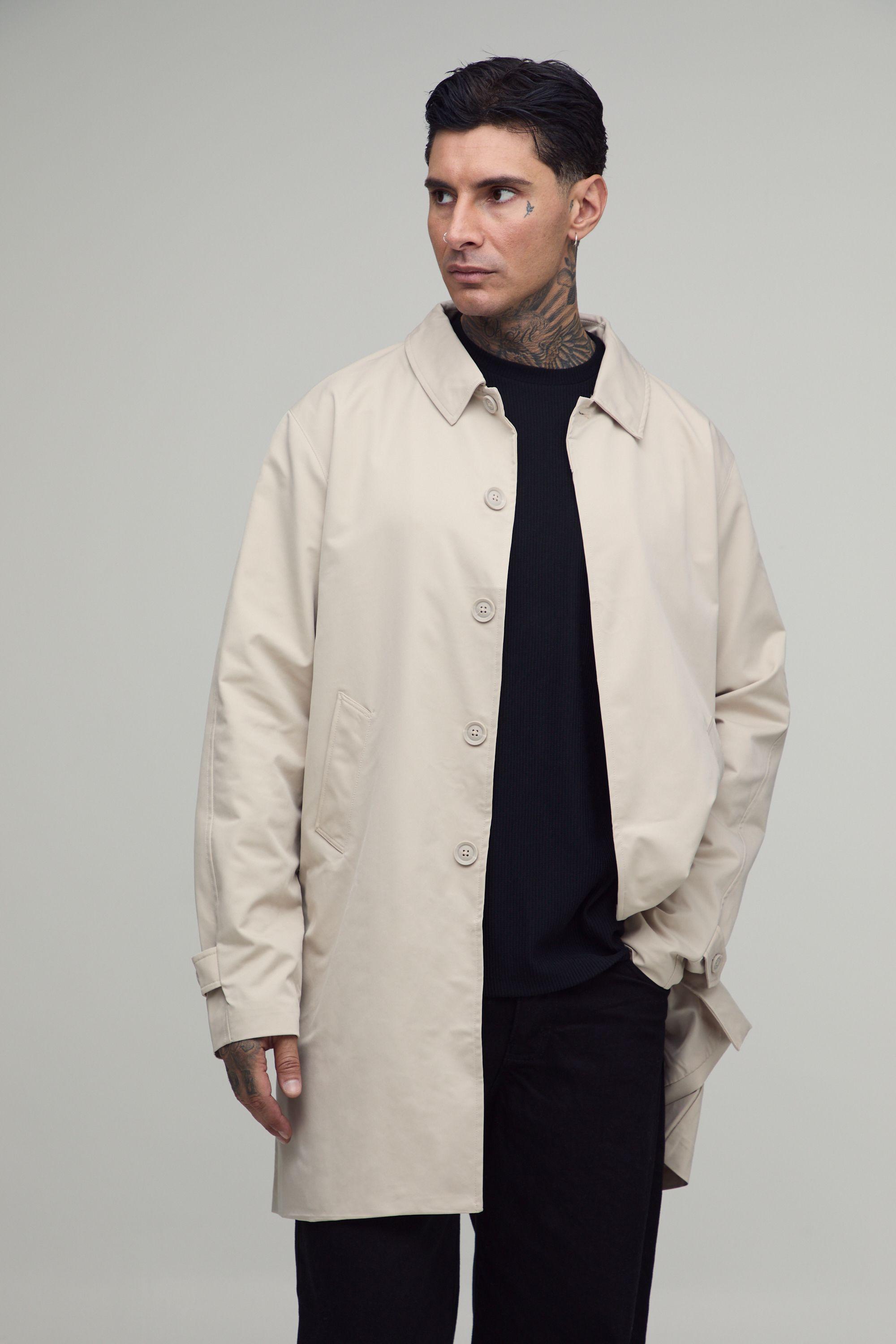Tall Single Breasted Poly Twill Mac Jacket by BOOHOOMAN