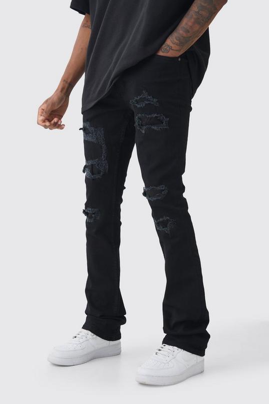 Tall Skinny Stacked Distressed Ripped Jeans by BOOHOOMAN Tall Skinny Stacked Distressed Ripped Jeans by BOOHOOMAN