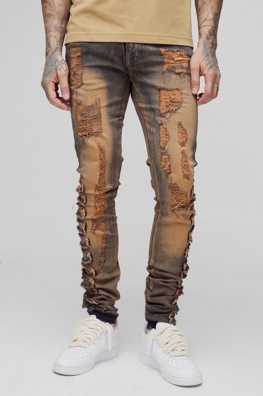 Tall Skinny Stretch Stacked Ripped Jeans by BOOHOOMAN