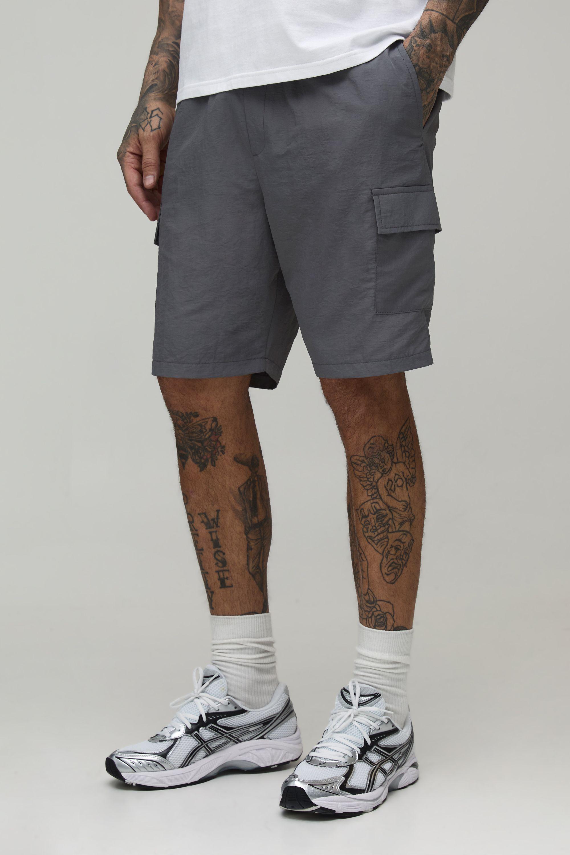 Tall Slim Fit Elasticated Nylon Cargo Shorts by BOOHOOMAN