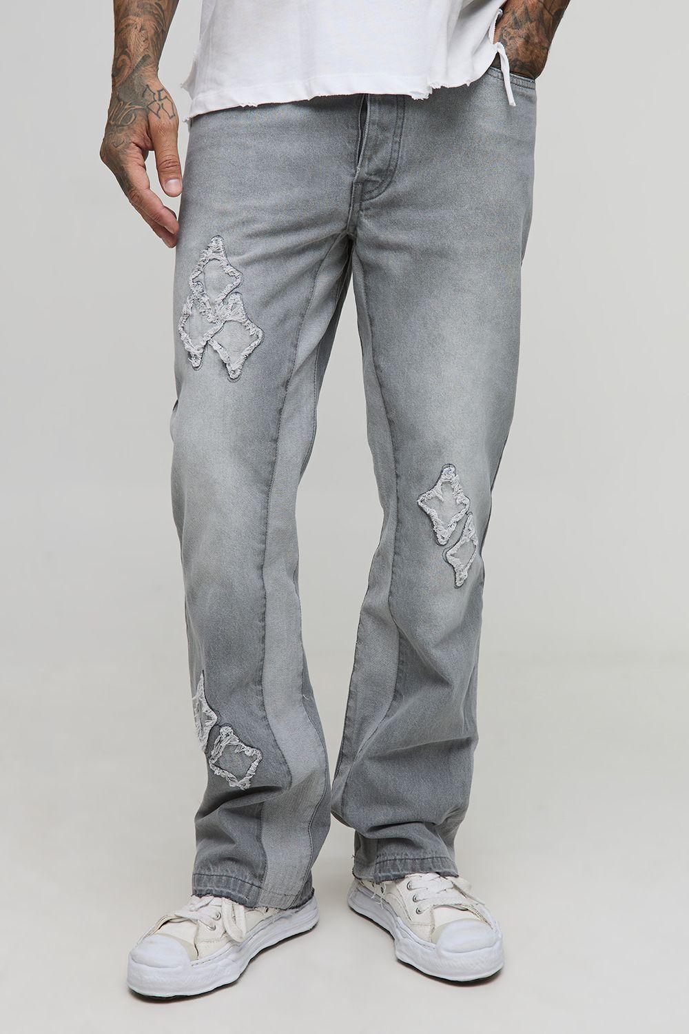 Tall Slim Flare Applique Gusset Panel Jeans by BOOHOOMAN