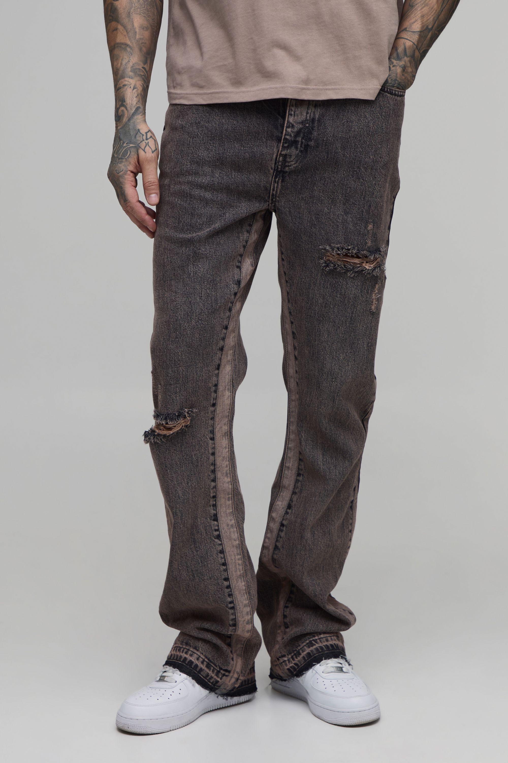 Tall Slim Flare Washed Distressed Gusset Panel Jeans by BOOHOOMAN