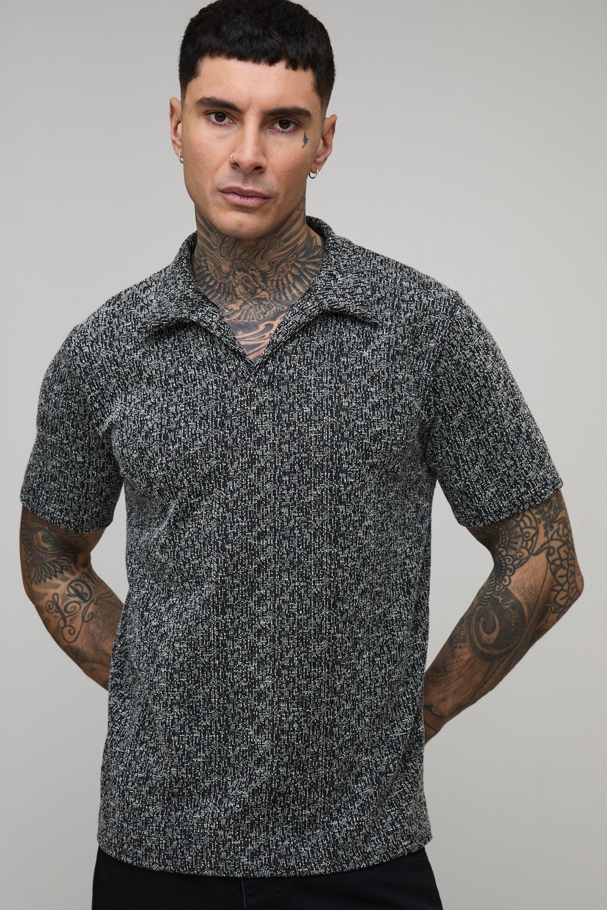 Tall Slim Revere Textured Polo by BOOHOOMAN