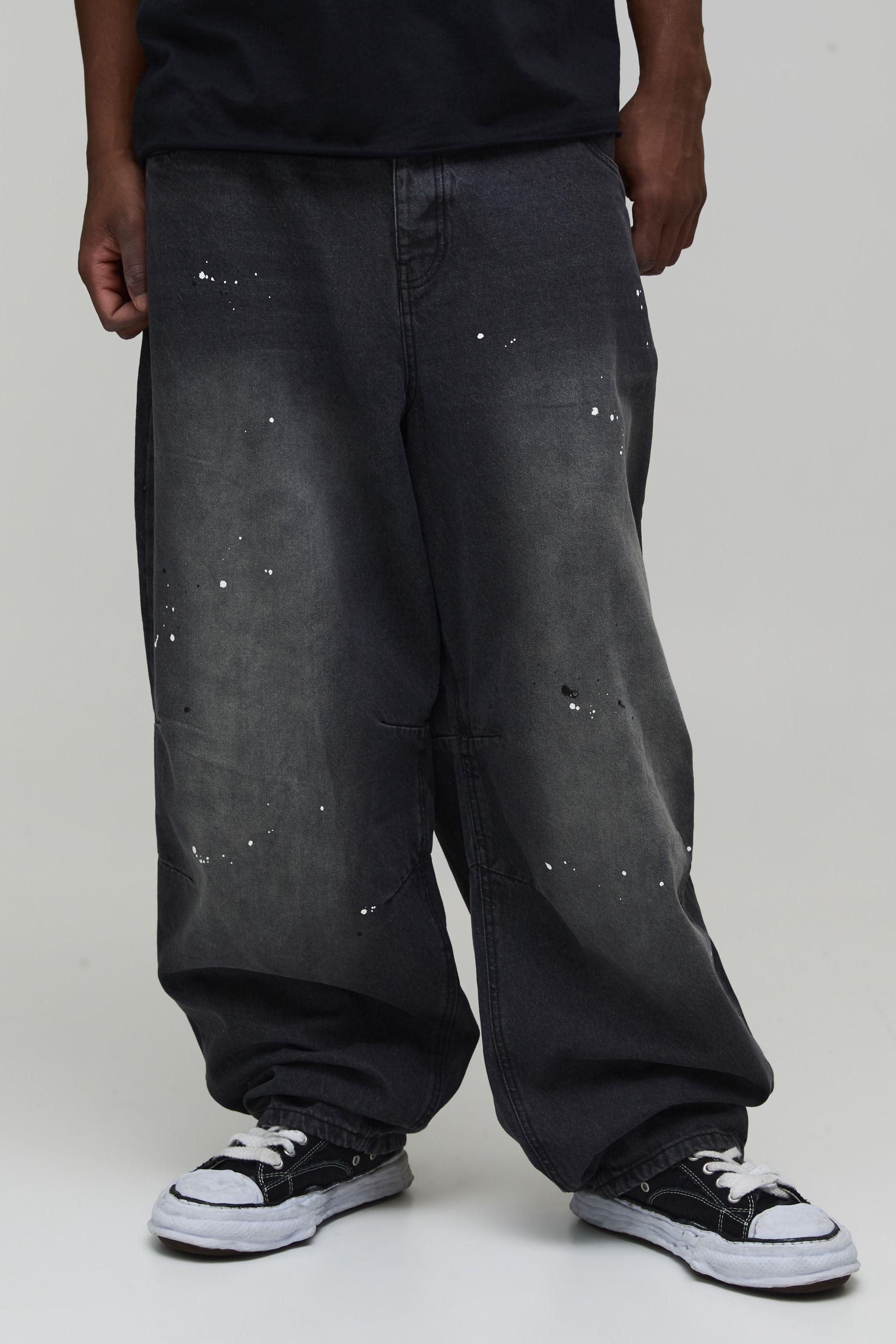 Tall Spray Washed Paint Splatter Balloon Jeans by BOOHOOMAN
