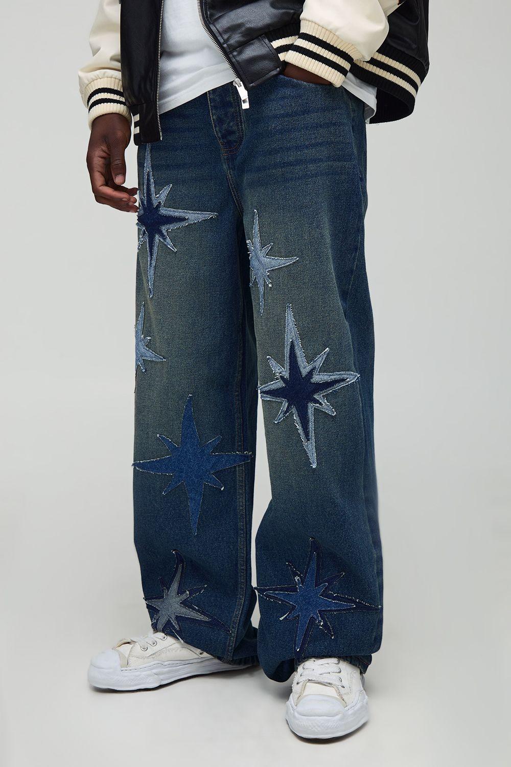 Tall Star Applique Relaxed Fit Jeans by BOOHOOMAN
