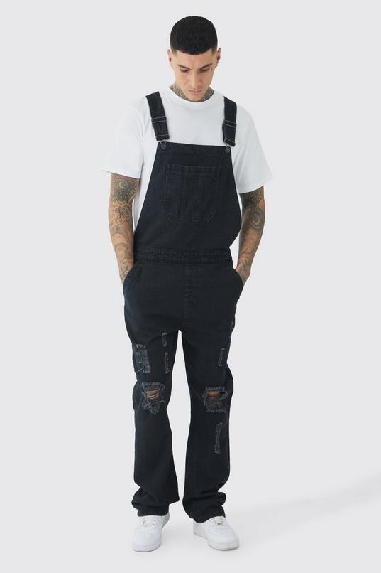 Tall Straight Leg Distressed Dungarees by BOOHOOMAN