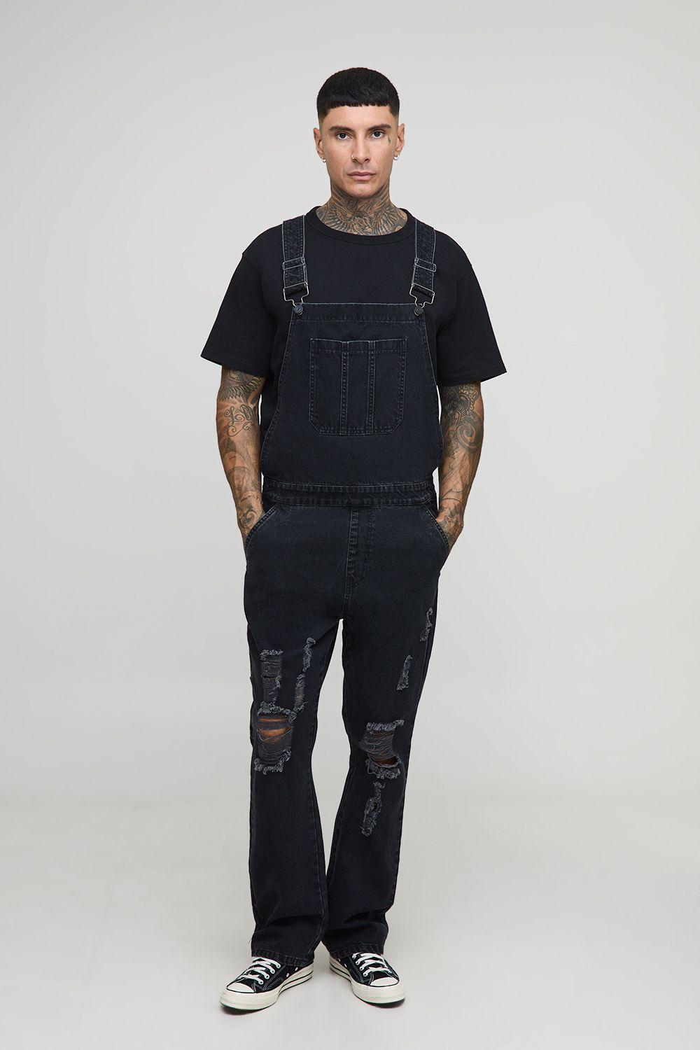 Tall Straight Leg Distressed Overalls by BOOHOOMAN Tall Straight Leg Distressed Overalls by BOOHOOMAN