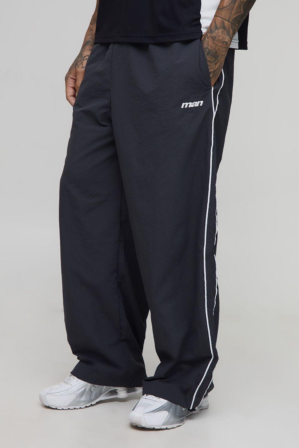 Tall Stripe Embroidered Parachute Trousers by BOOHOOMAN Tall Stripe Embroidered Parachute Trousers by BOOHOOMAN