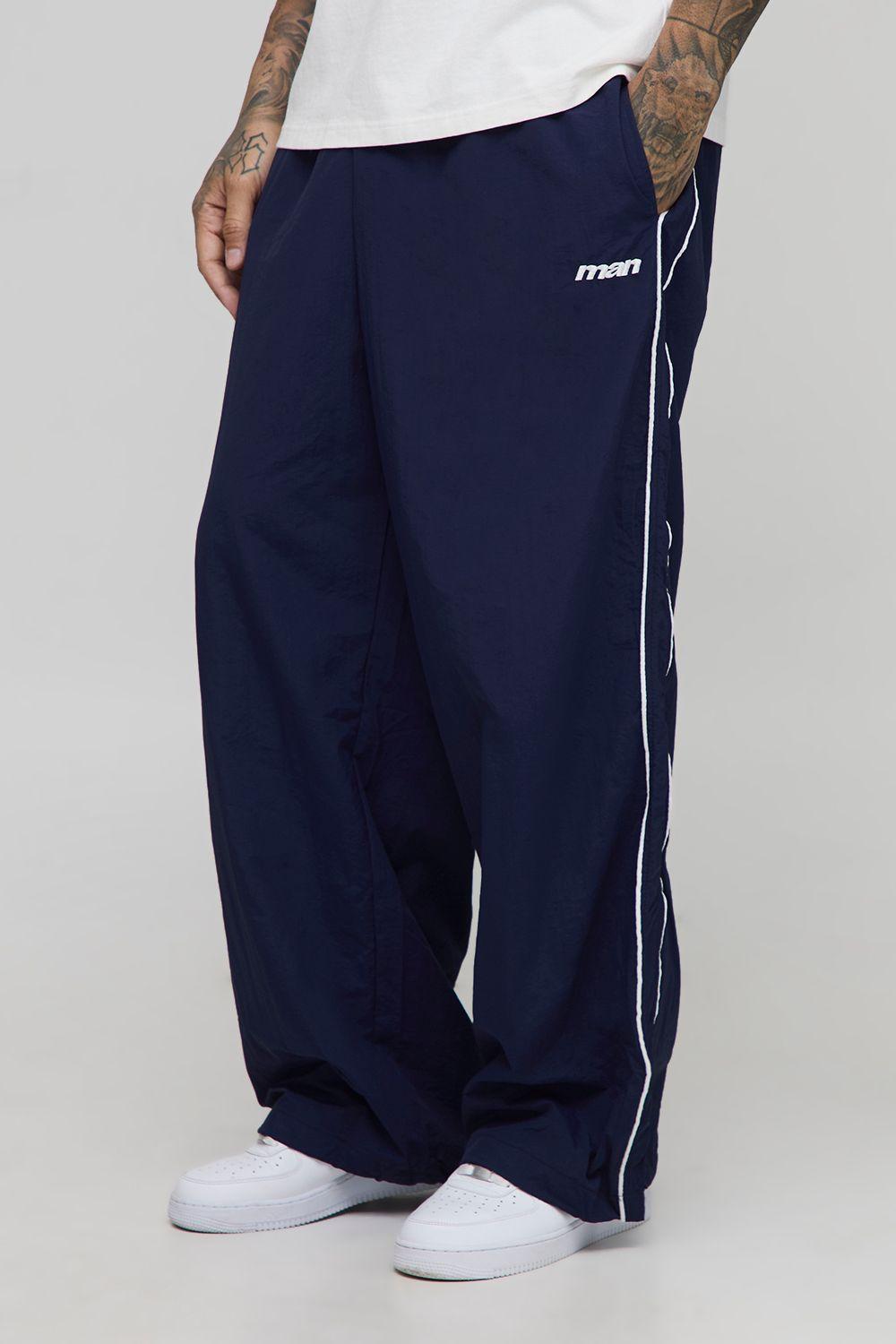 Tall Stripe Embroidered Parachute Trousers by BOOHOOMAN