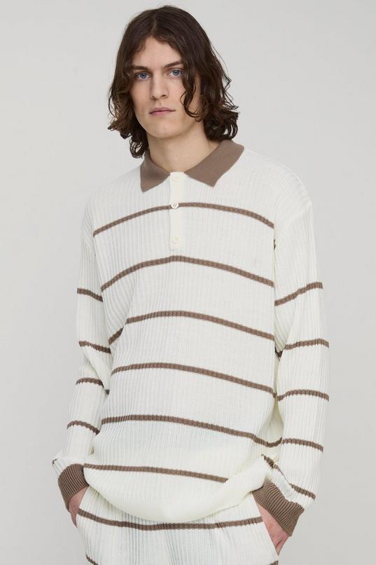 Tall Stripe Knitted Oversized Rugby Polo by BOOHOOMAN