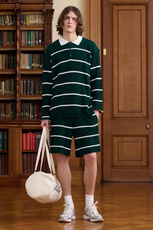 Tall Stripe Knitted Relaxed Shorts by BOOHOOMAN